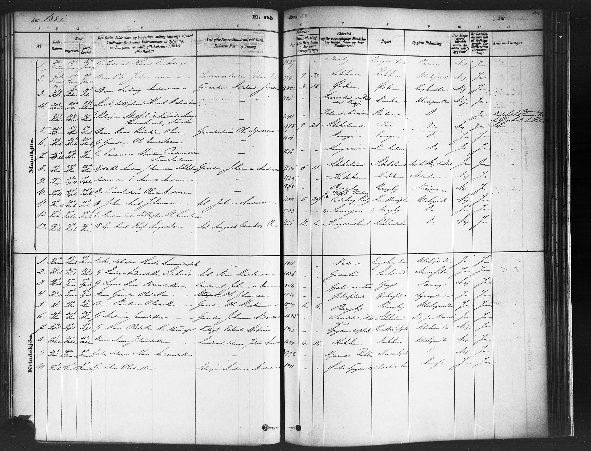 Varteig prestekontor Kirkebøker, AV/SAO-A-10447a/F/Fa/L0002: Parish register (official) no. 2, 1878-1899, p. 206