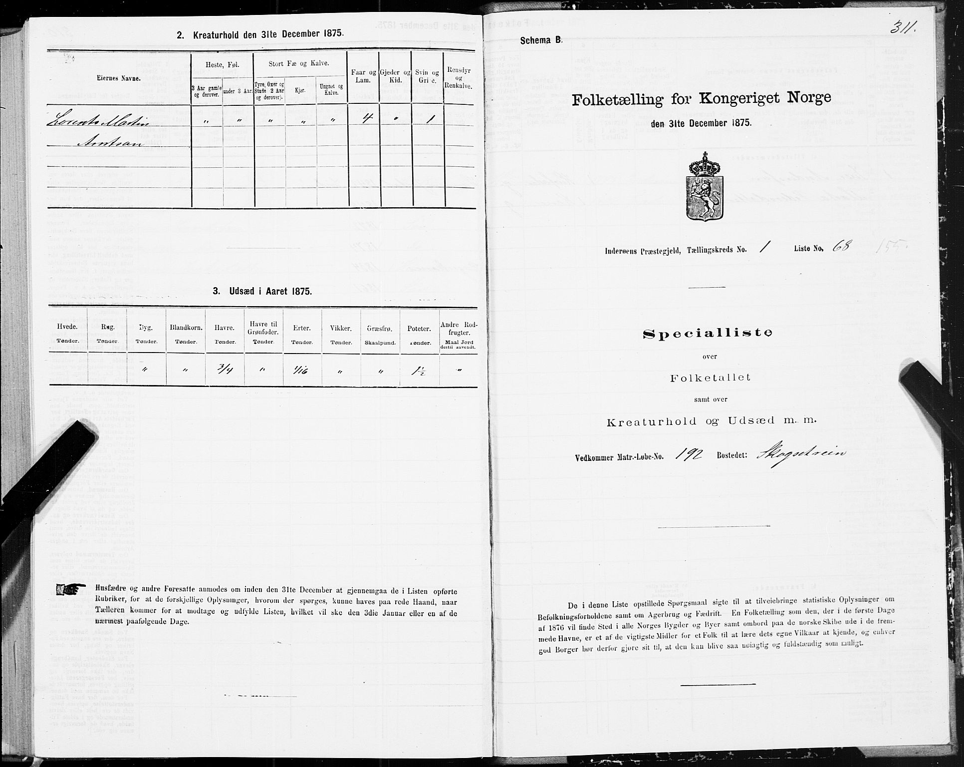 SAT, 1875 census for 1729P Inderøy, 1875, p. 1311