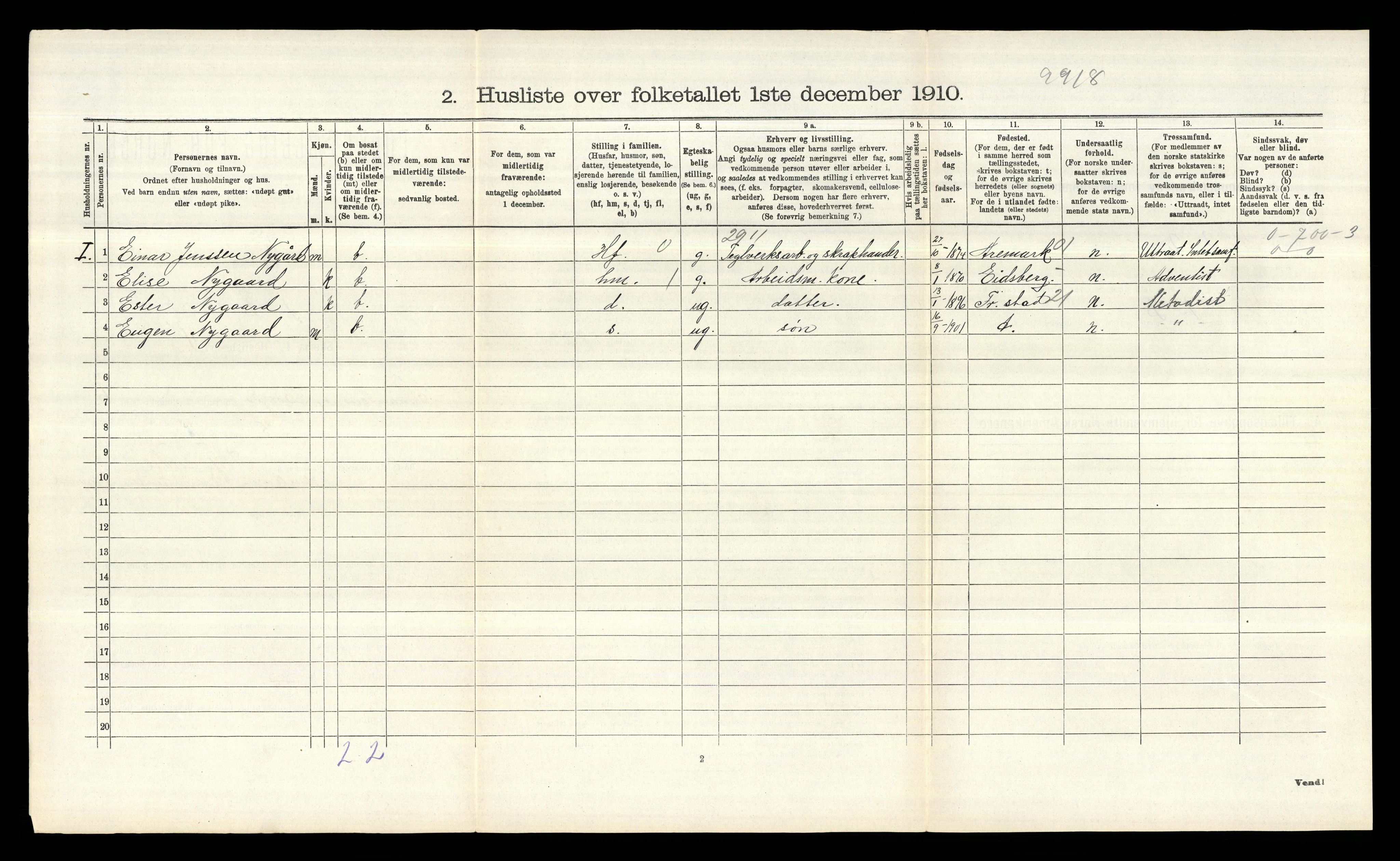 RA, 1910 census for Borge, 1910, p. 743