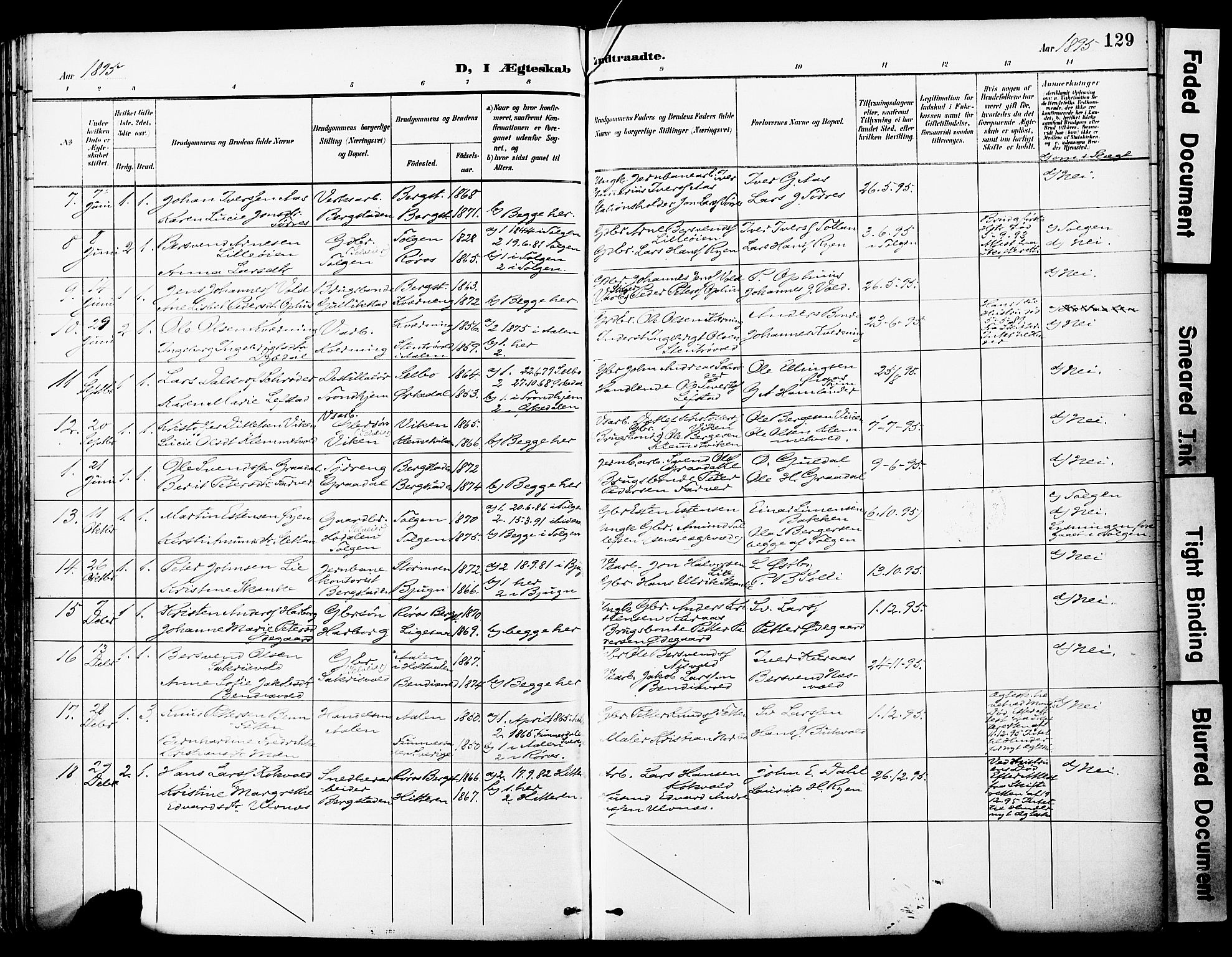 Ministerialprotokoller, klokkerbøker og fødselsregistre - Sør-Trøndelag, AV/SAT-A-1456/681/L0935: Parish register (official) no. 681A13, 1890-1898, p. 129