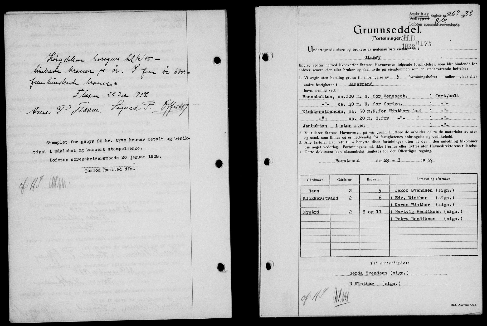 Lofoten sorenskriveri, SAT/A-0017/1/2/2C/L0003a: Mortgage book no. 3a, 1937-1938, Diary no: : 263/1938