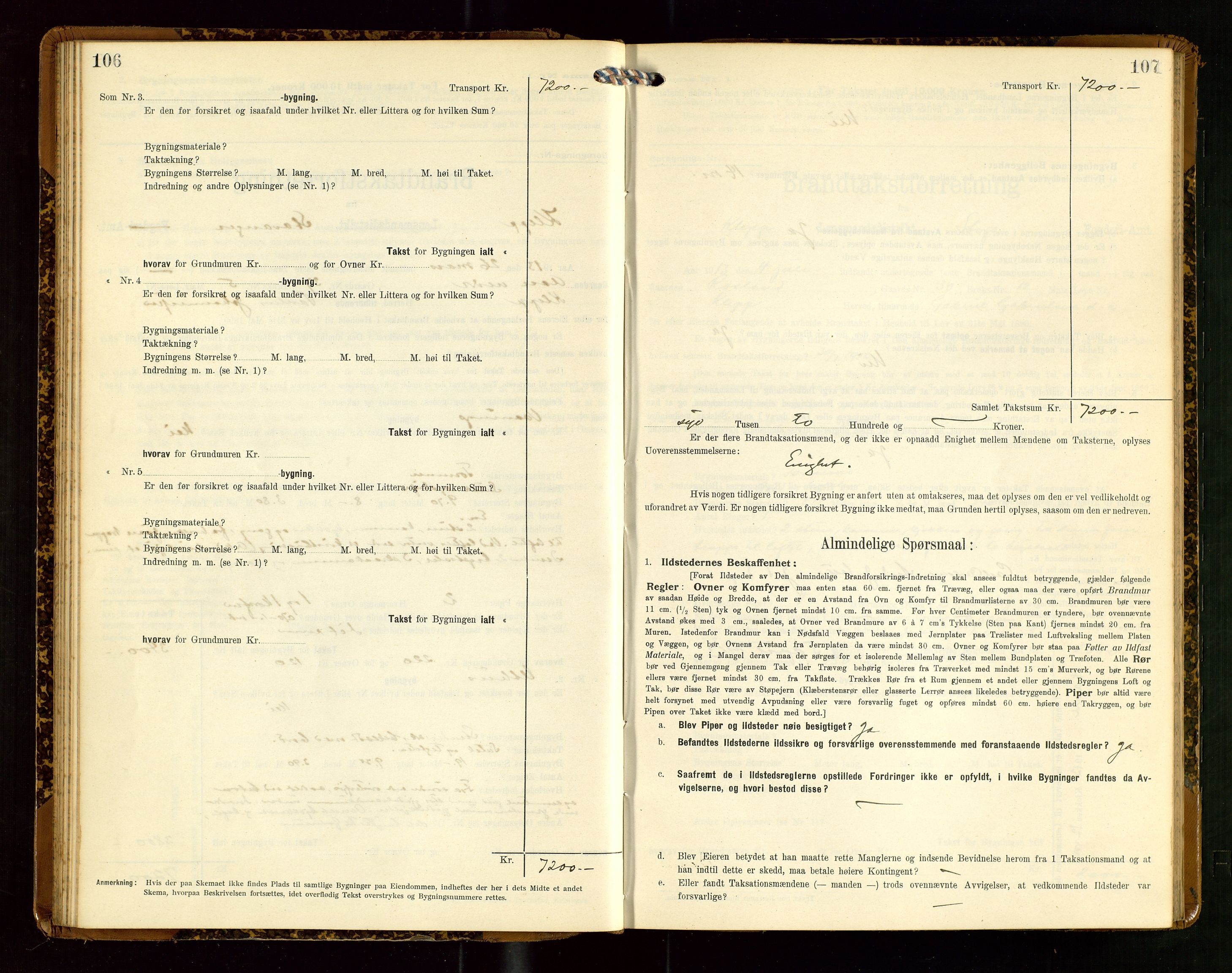 Klepp lensmannskontor, AV/SAST-A-100163/Goc/L0007: "Brandtaxationsprotokol" m/register, 1911-1915, p. 106-107