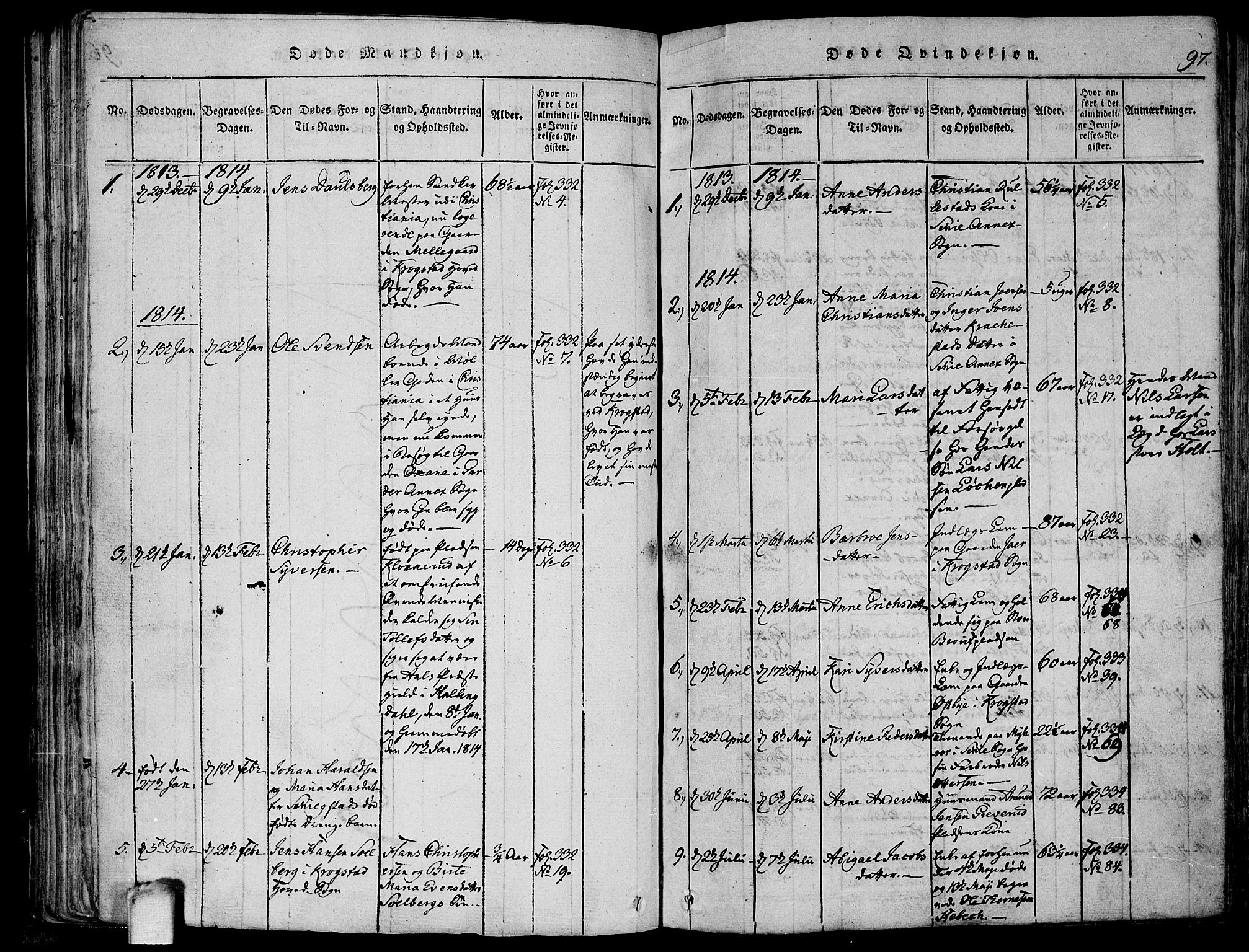 Kråkstad prestekontor Kirkebøker, SAO/A-10125a/F/Fa/L0003: Parish register (official) no. I 3, 1813-1824, p. 97