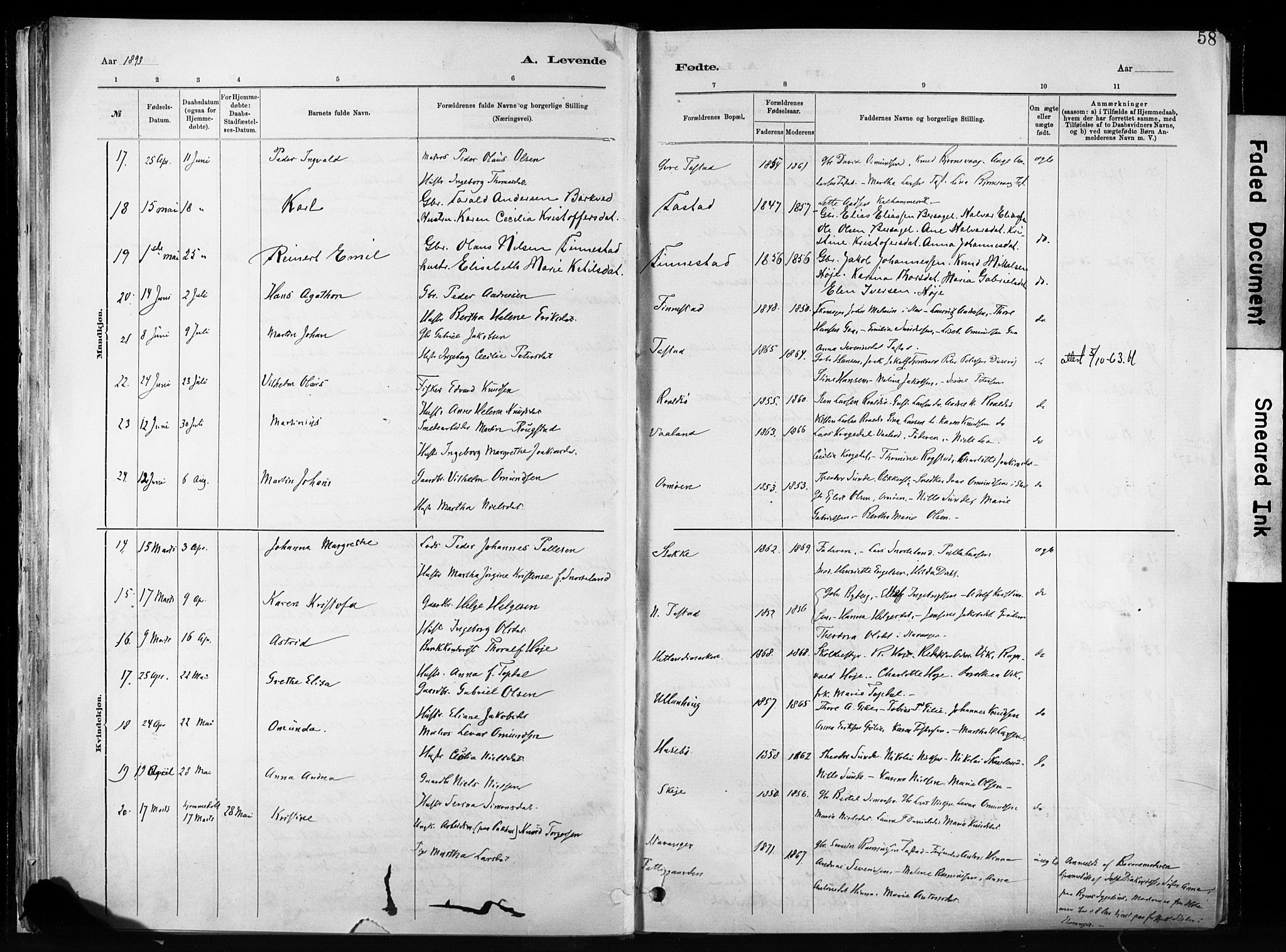 Hetland sokneprestkontor, AV/SAST-A-101826/30/30BA/L0011: Parish register (official) no. A 11, 1884-1911, p. 58