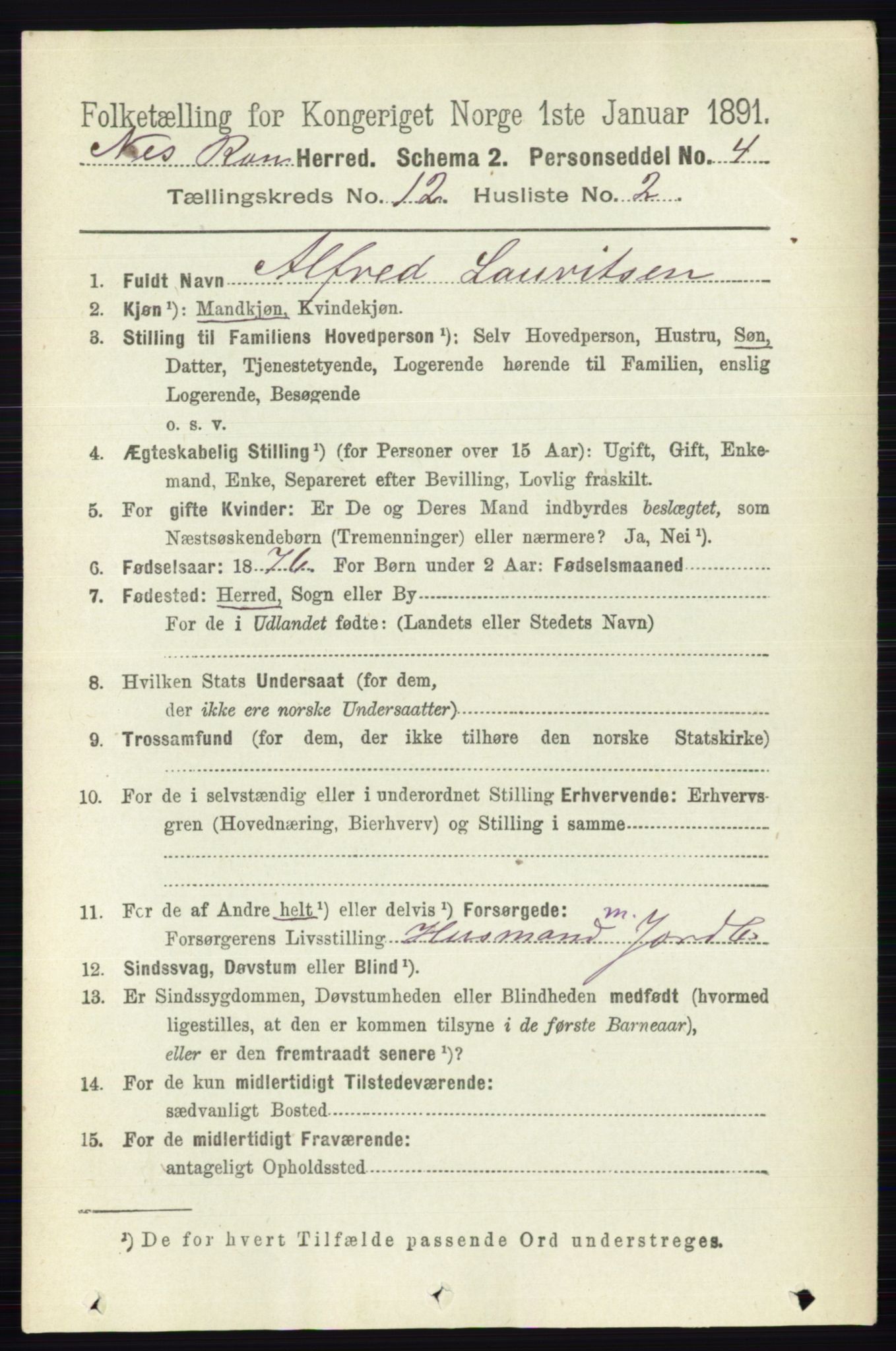 RA, 1891 census for 0236 Nes, 1891, p. 7118