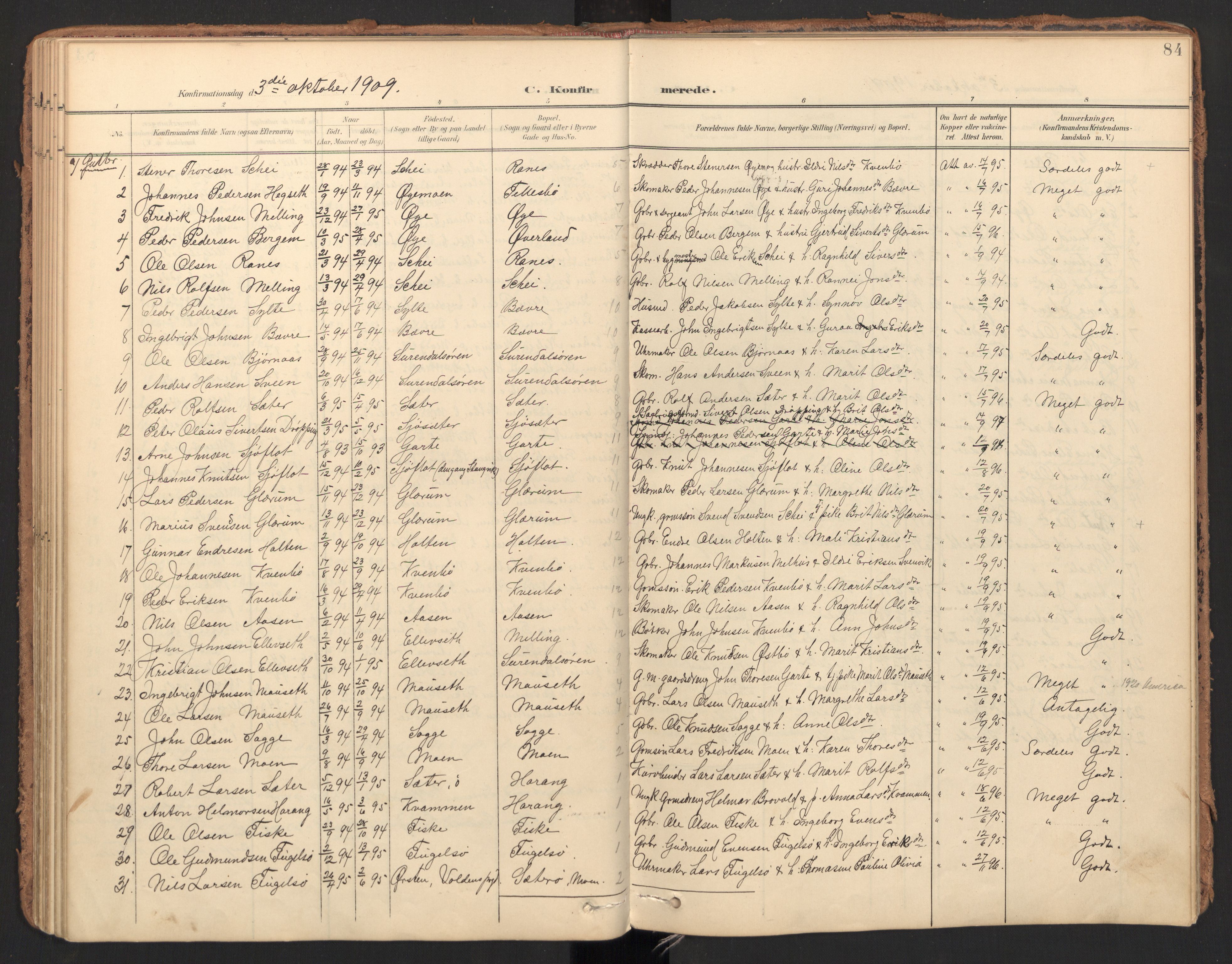 Ministerialprotokoller, klokkerbøker og fødselsregistre - Møre og Romsdal, AV/SAT-A-1454/596/L1057: Parish register (official) no. 596A02, 1900-1917, p. 84