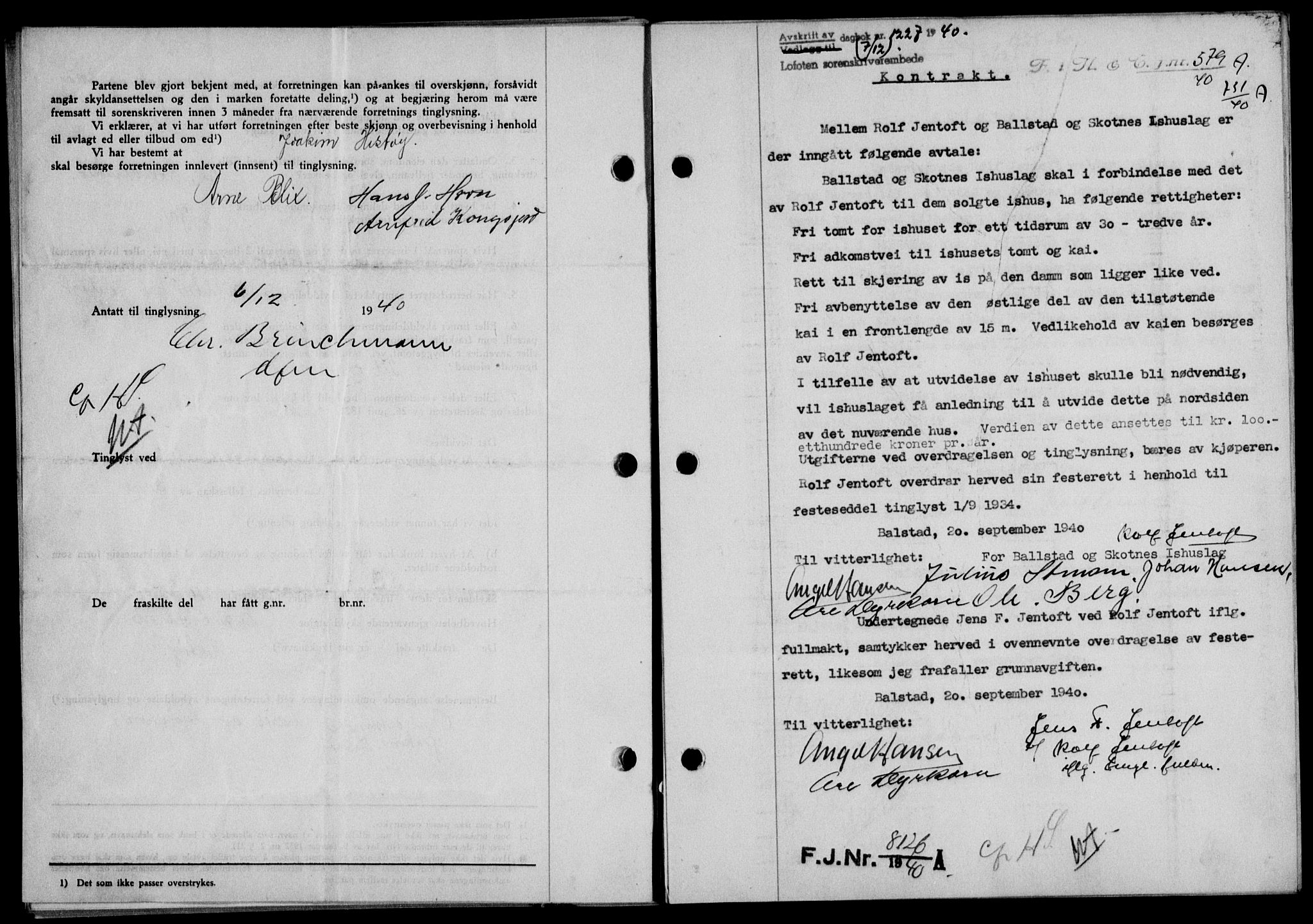 Lofoten sorenskriveri, SAT/A-0017/1/2/2C/L0008a: Mortgage book no. 8a, 1940-1941, Diary no: : 1227/1940