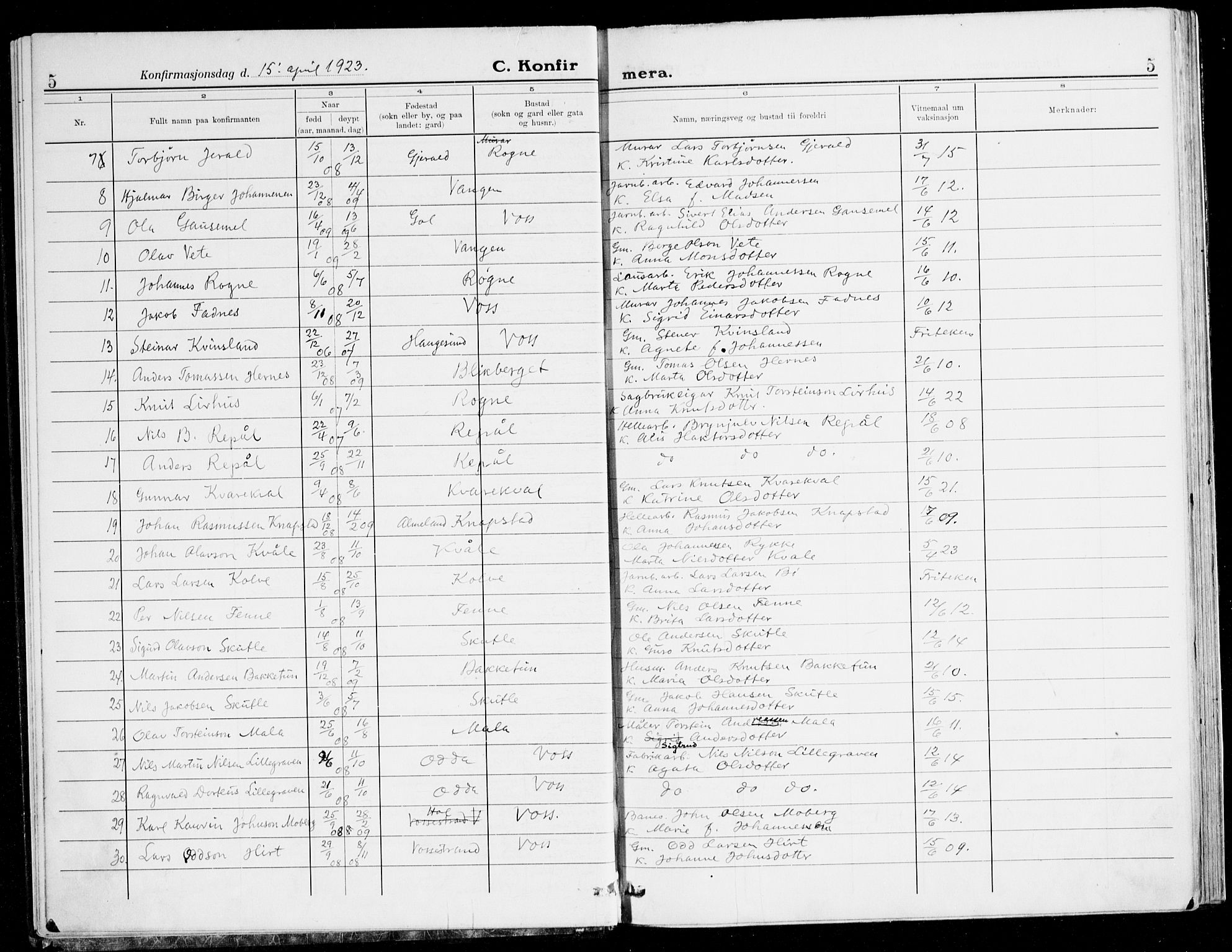 Voss sokneprestembete, SAB/A-79001/H/Haa: Parish register (official) no. B 3, 1922-1942, p. 5