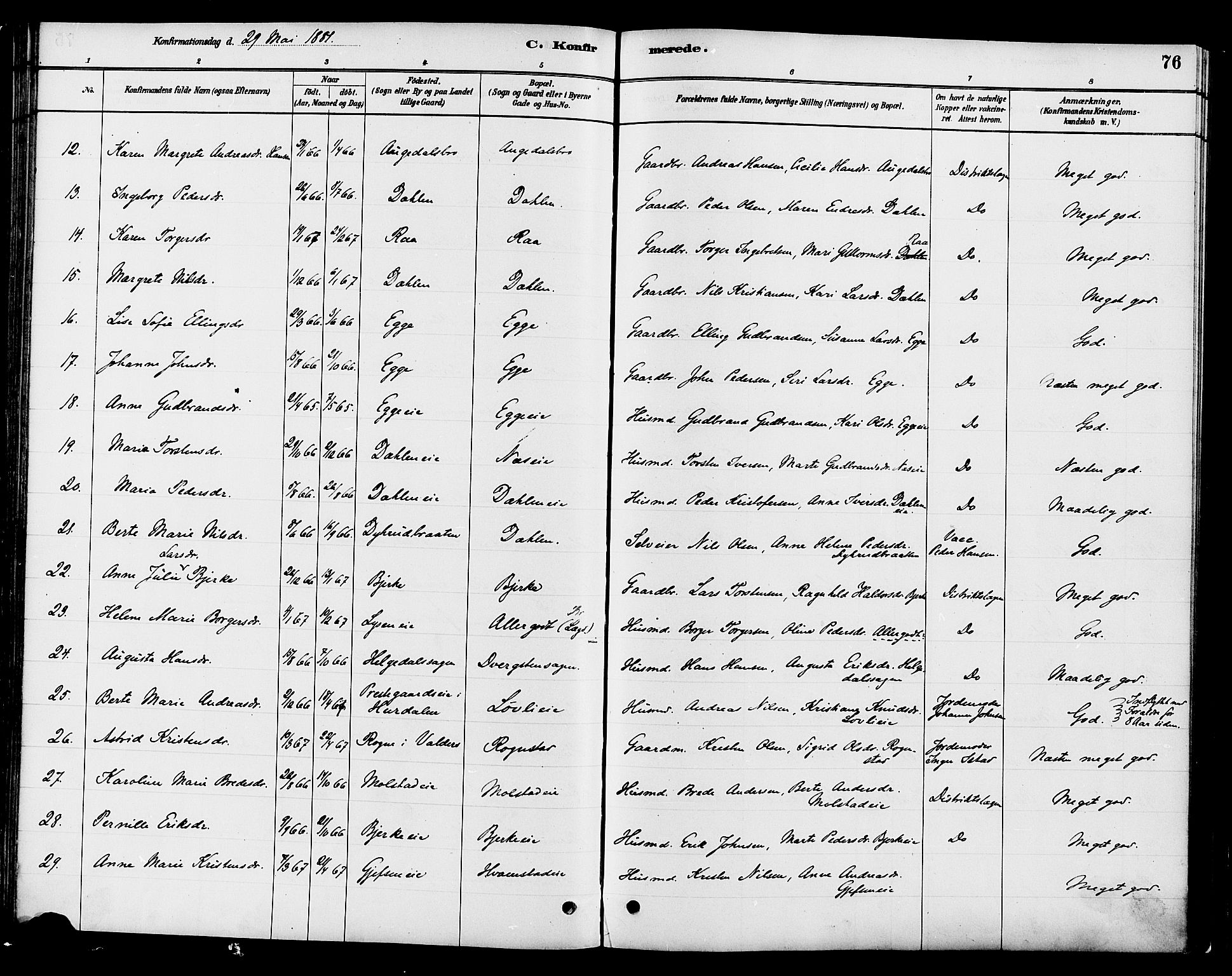 Gran prestekontor, AV/SAH-PREST-112/H/Ha/Haa/L0016: Parish register (official) no. 16, 1880-1888, p. 76