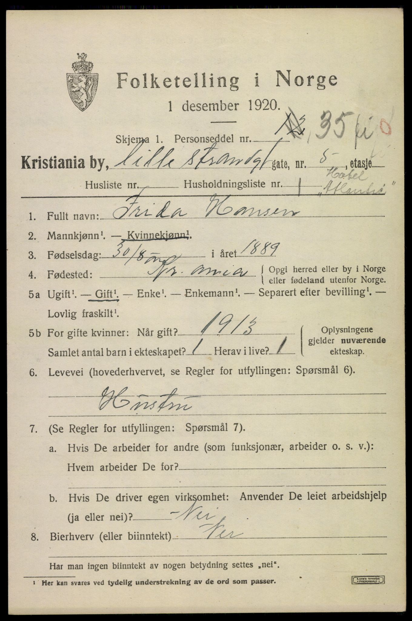 SAO, 1920 census for Kristiania, 1920, p. 364719