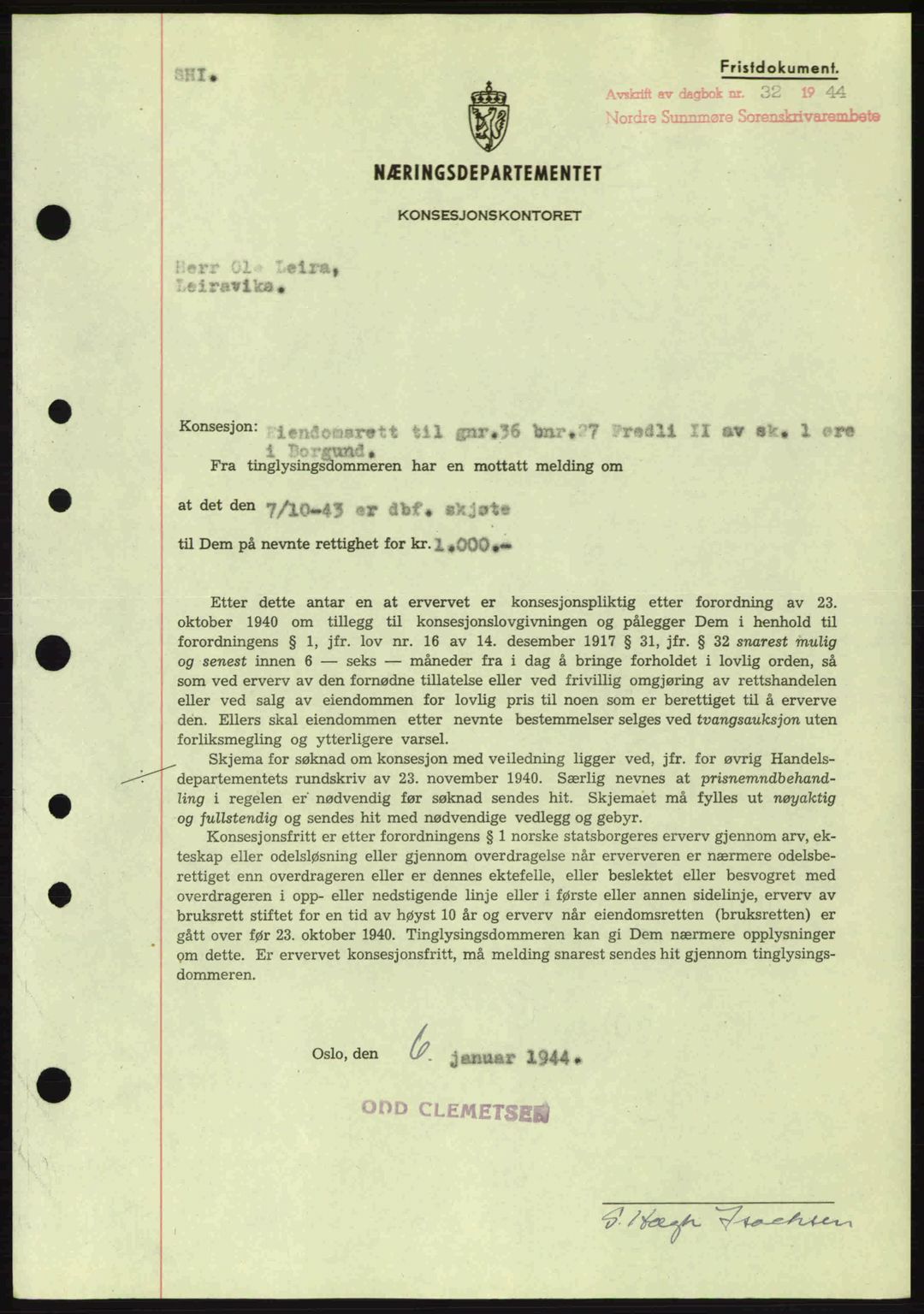 Nordre Sunnmøre sorenskriveri, SAT/A-0006/1/2/2C/2Ca: Mortgage book no. B6-14 a, 1942-1945, Diary no: : 32/1944