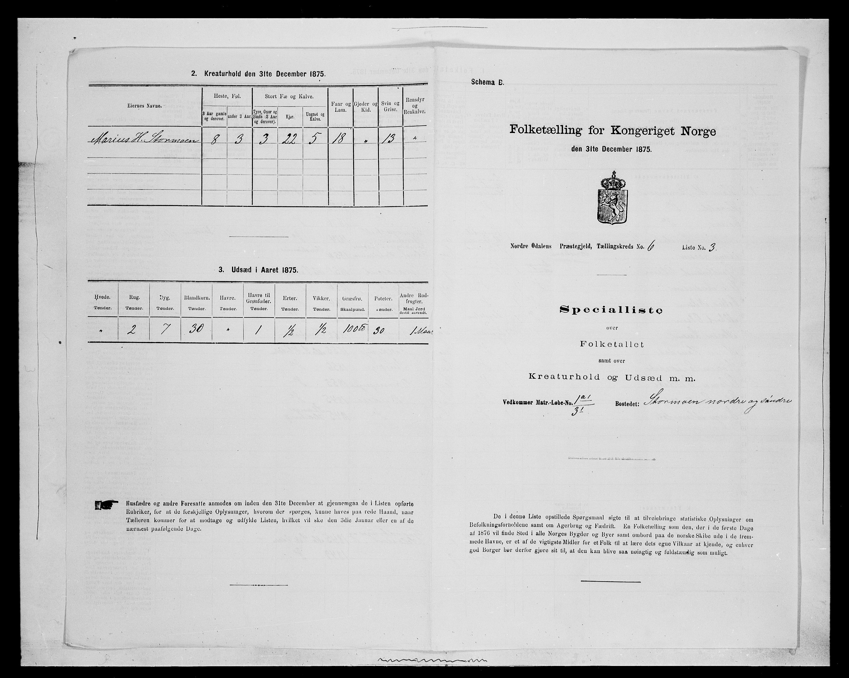 SAH, 1875 census for 0418P Nord-Odal, 1875, p. 945