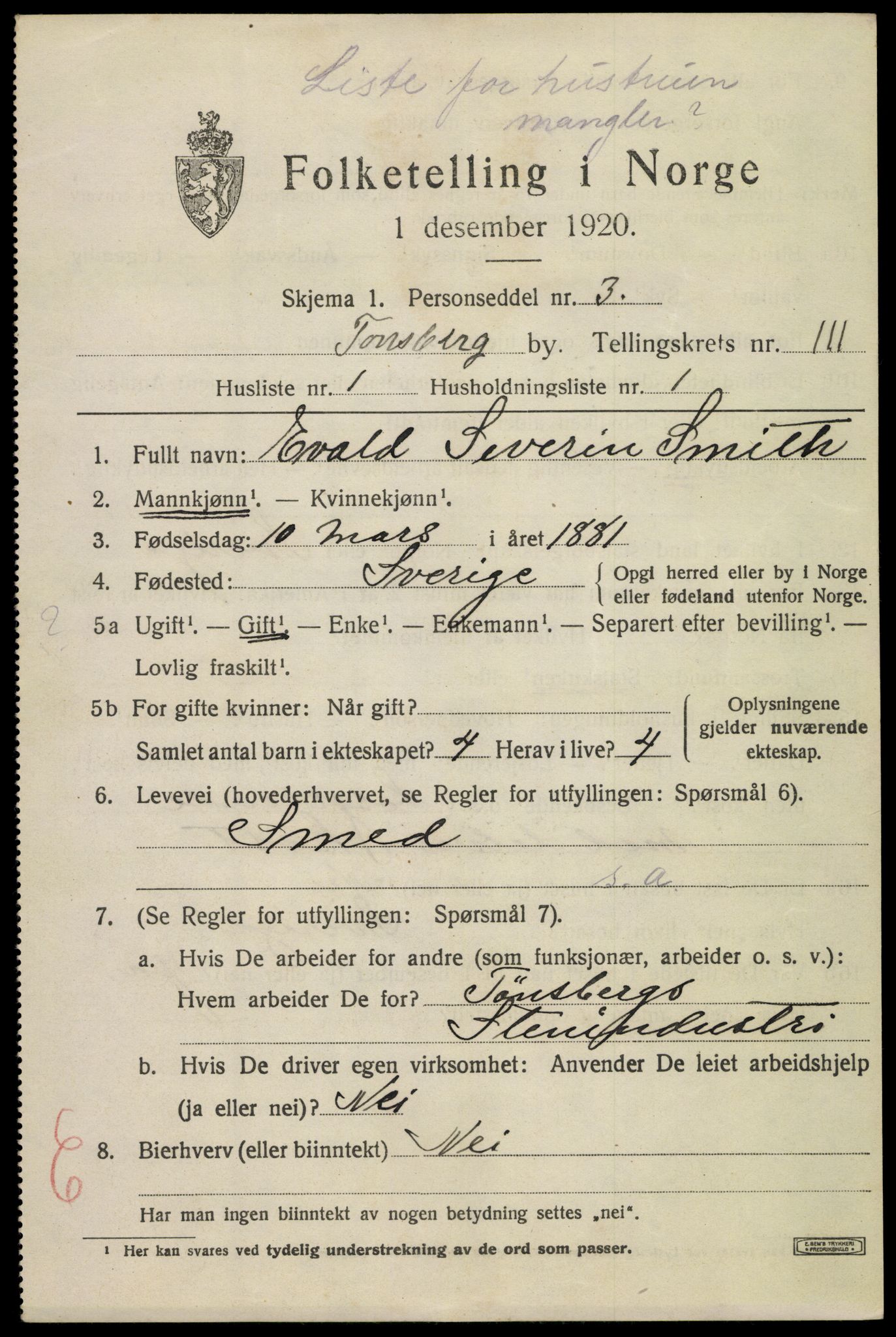 SAKO, 1920 census for Tønsberg, 1920, p. 10875