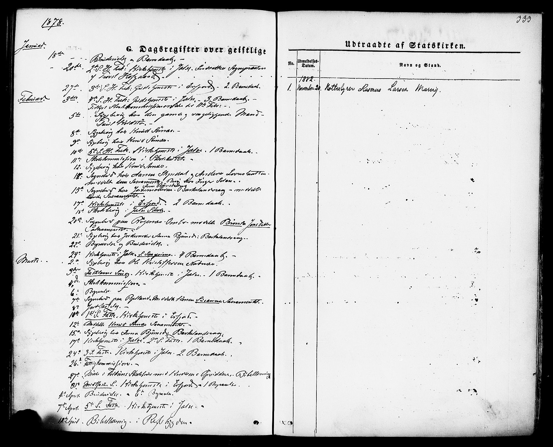 Jelsa sokneprestkontor, AV/SAST-A-101842/01/IV: Parish register (official) no. A 8, 1867-1883, p. 333