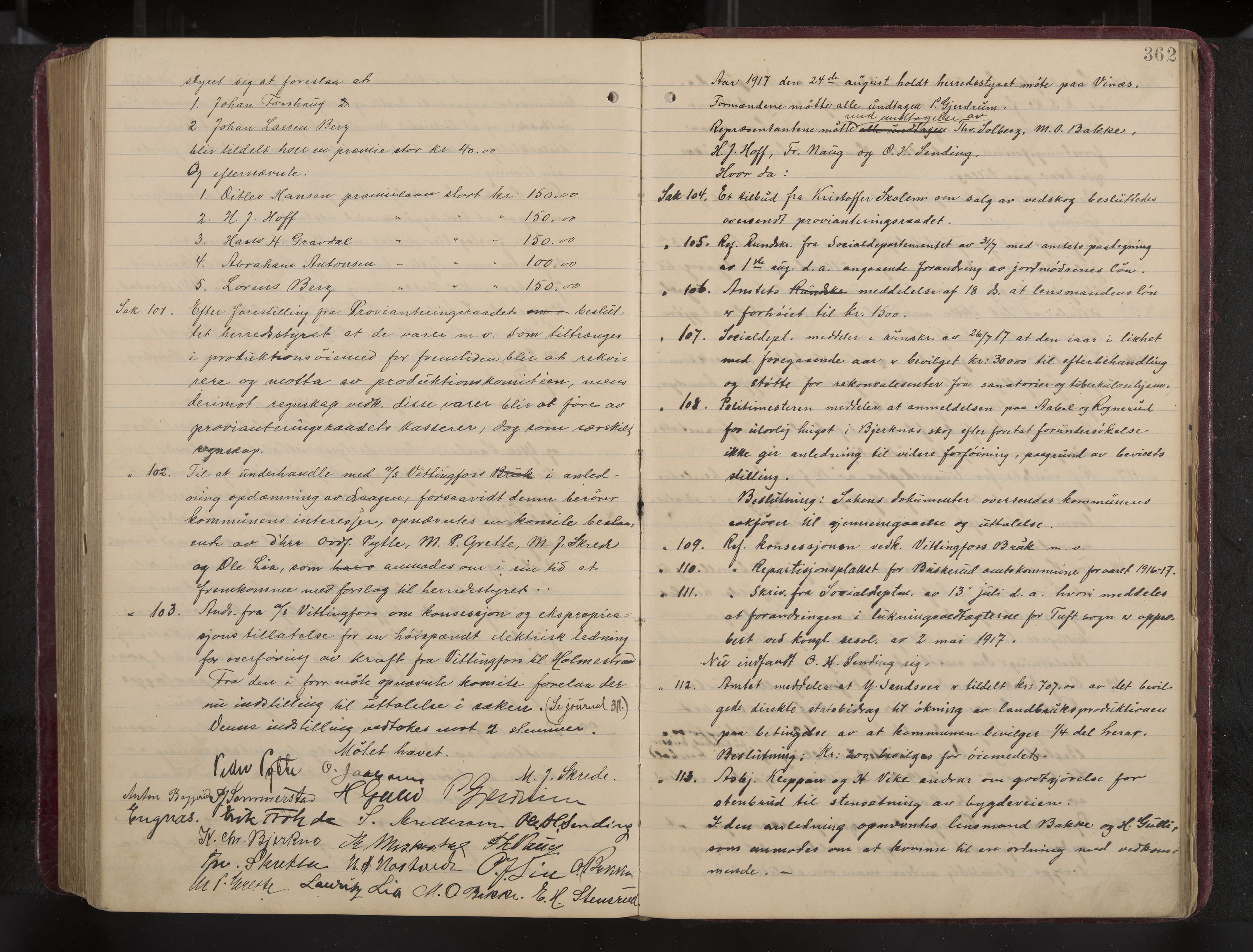 Ytre Sandsvær formannskap og sentraladministrasjon, IKAK/0629021/A/Aa/L0001: Møtebok med register, 1902-1919, p. 362