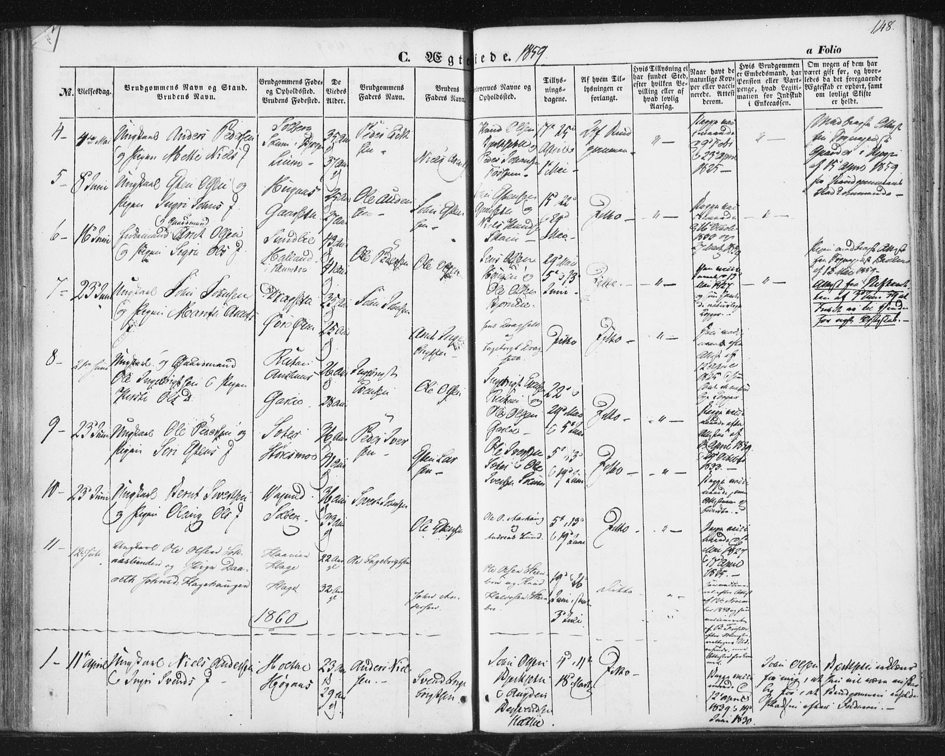 Ministerialprotokoller, klokkerbøker og fødselsregistre - Sør-Trøndelag, SAT/A-1456/689/L1038: Parish register (official) no. 689A03, 1848-1872, p. 148