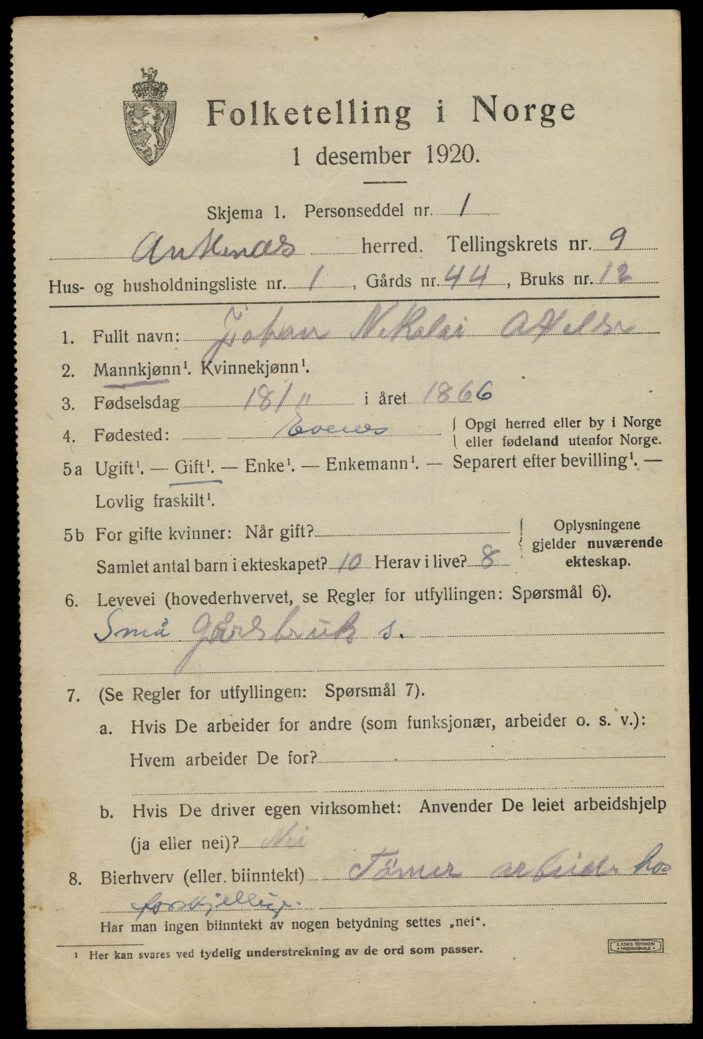 SAT, 1920 census for Ankenes, 1920, p. 4551