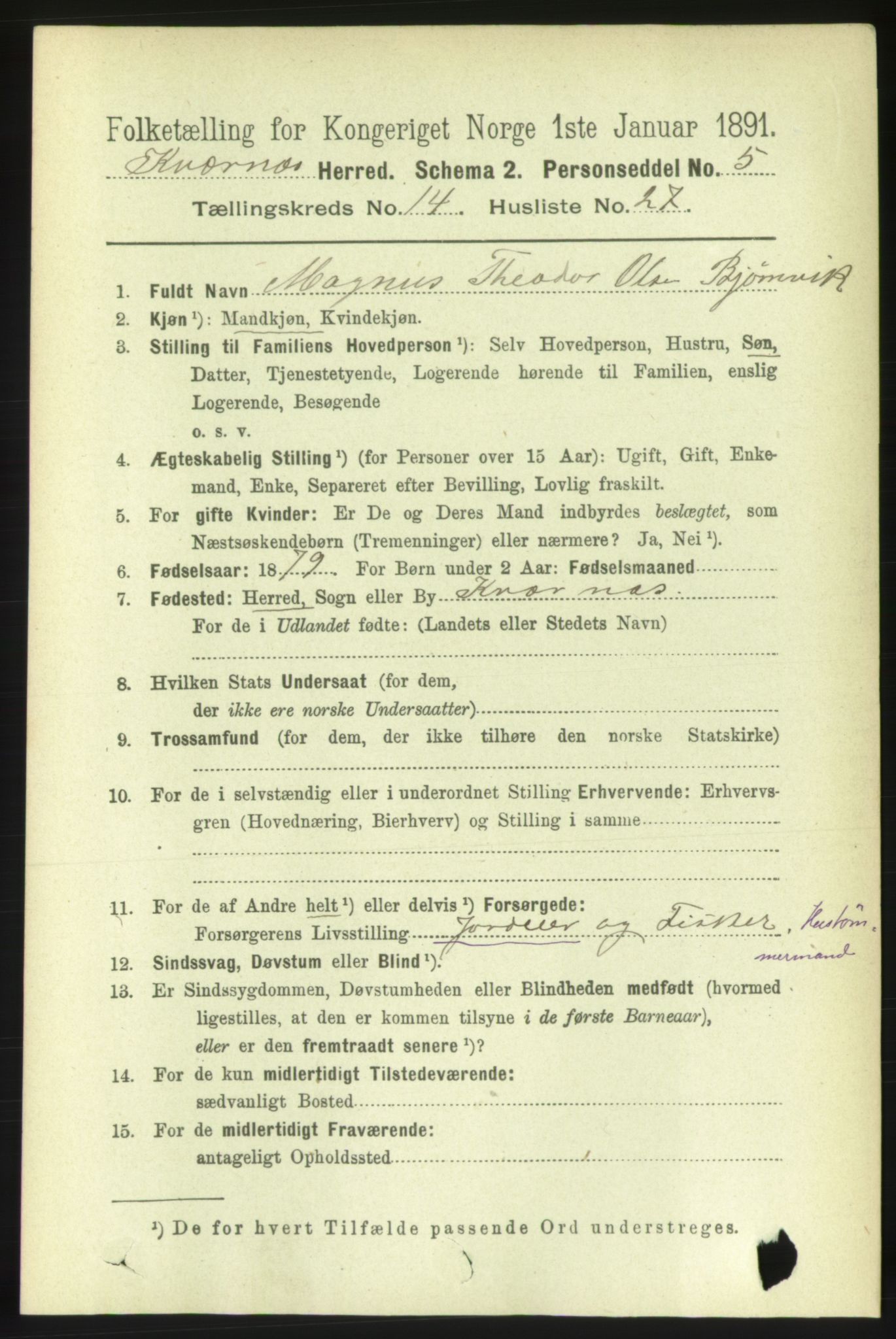 RA, 1891 census for 1553 Kvernes, 1891, p. 5886