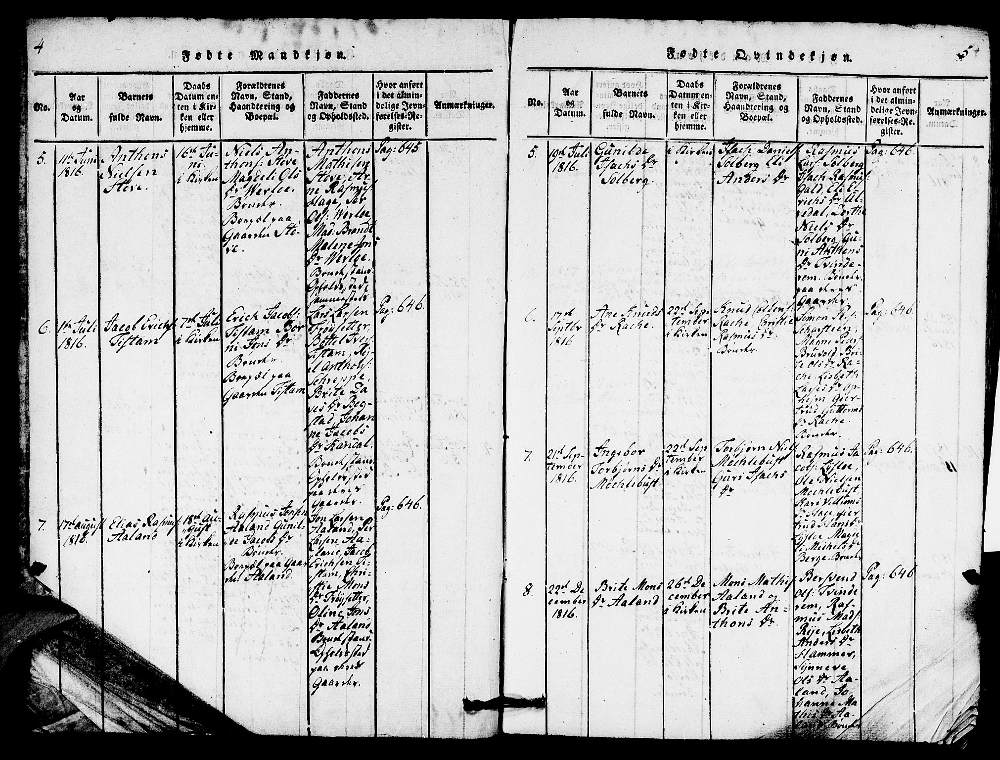 Innvik sokneprestembete, AV/SAB-A-80501: Parish register (copy) no. C 1, 1816-1820, p. 4-5