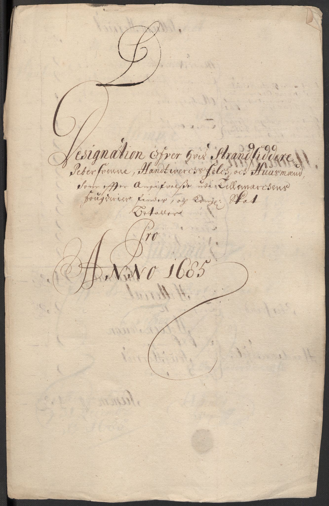 Rentekammeret inntil 1814, Reviderte regnskaper, Fogderegnskap, RA/EA-4092/R35/L2082: Fogderegnskap Øvre og Nedre Telemark, 1685, p. 75