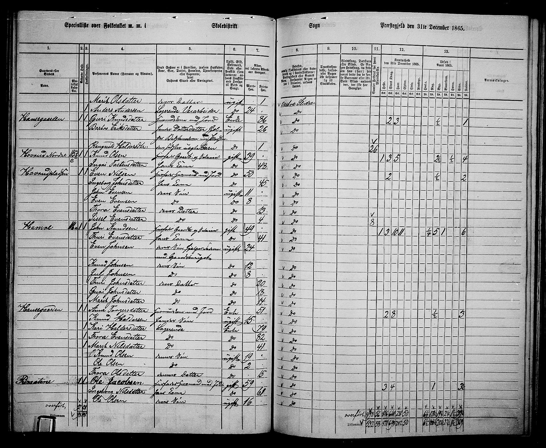 RA, 1865 census for Vestre Slidre, 1865, p. 76