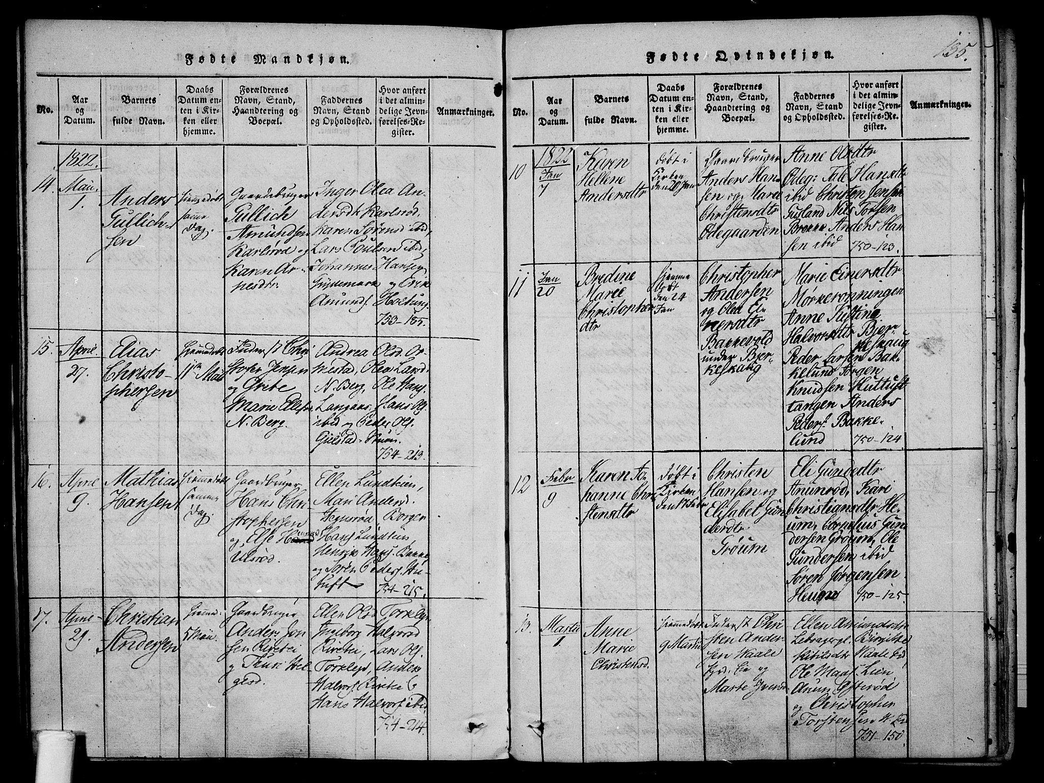 Våle kirkebøker, AV/SAKO-A-334/F/Fa/L0007: Parish register (official) no. I 7, 1814-1824, p. 134-135