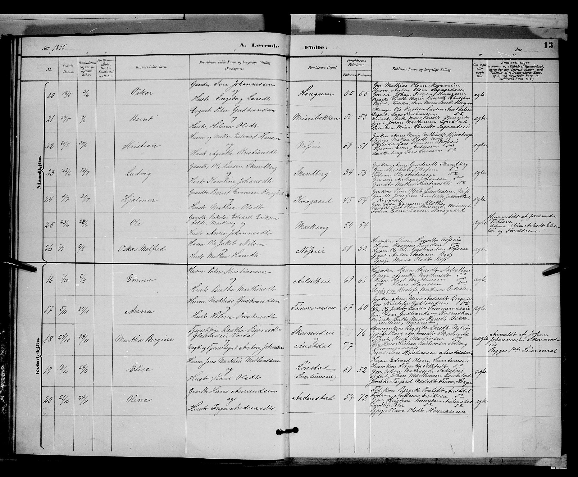 Biri prestekontor, AV/SAH-PREST-096/H/Ha/Hab/L0003: Parish register (copy) no. 3, 1892-1905, p. 13