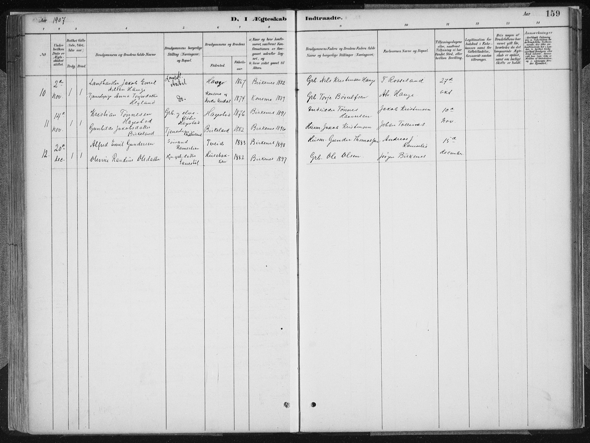 Birkenes sokneprestkontor, AV/SAK-1111-0004/F/Fa/L0005: Parish register (official) no. A 5, 1887-1907, p. 159