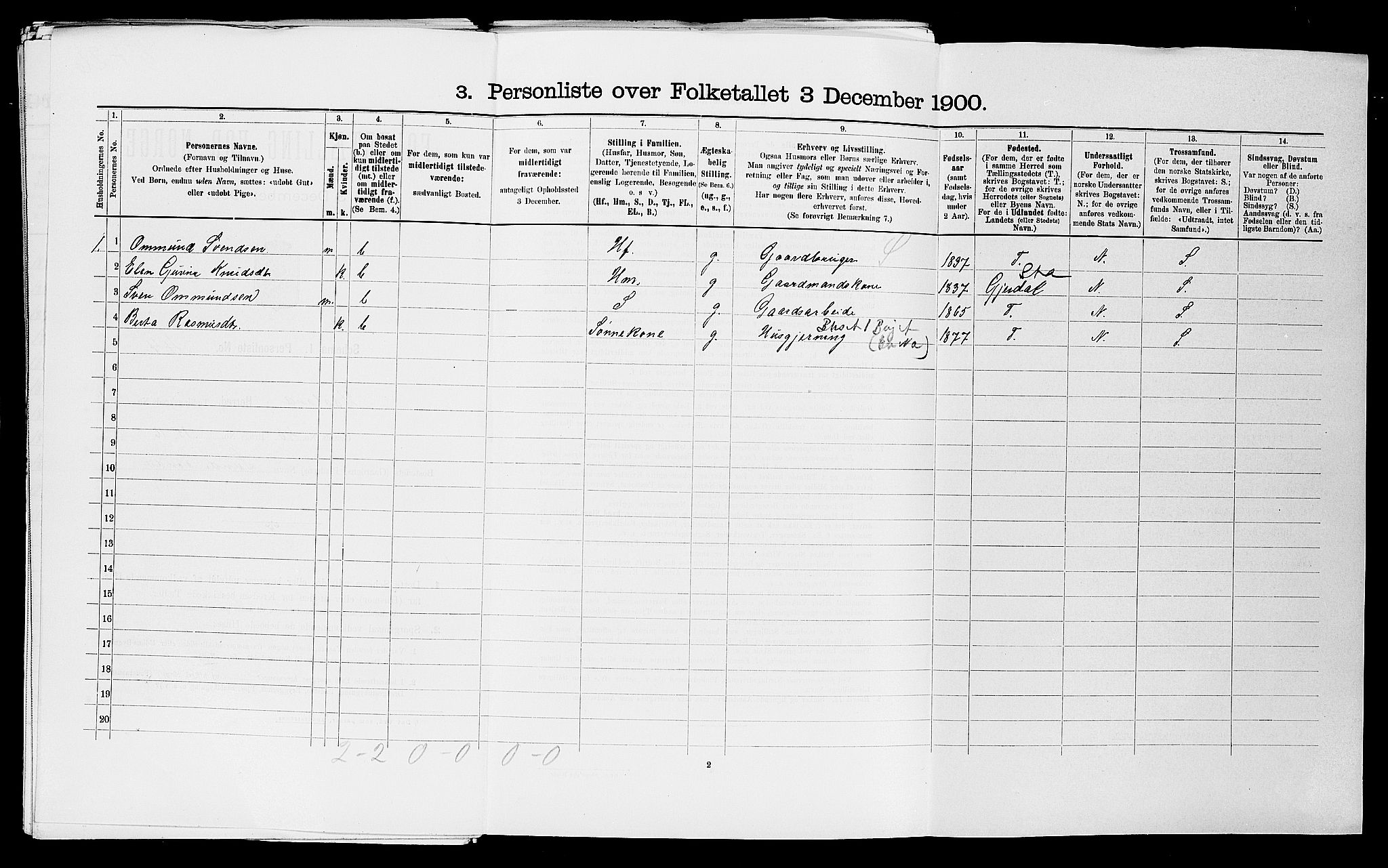 SAST, 1900 census for Haaland, 1900, p. 187