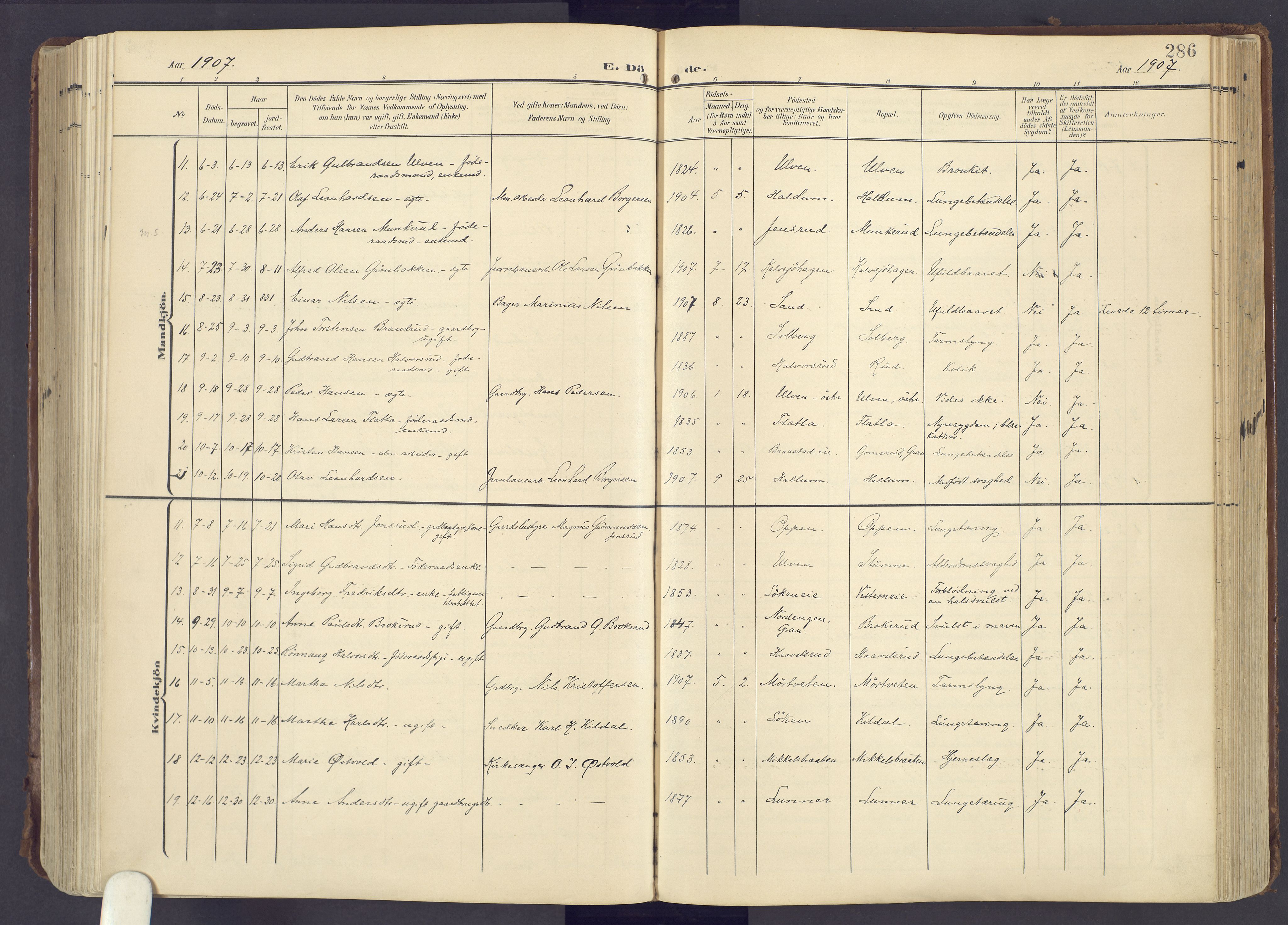 Lunner prestekontor, SAH/PREST-118/H/Ha/Haa/L0001: Parish register (official) no. 1, 1907-1922, p. 286