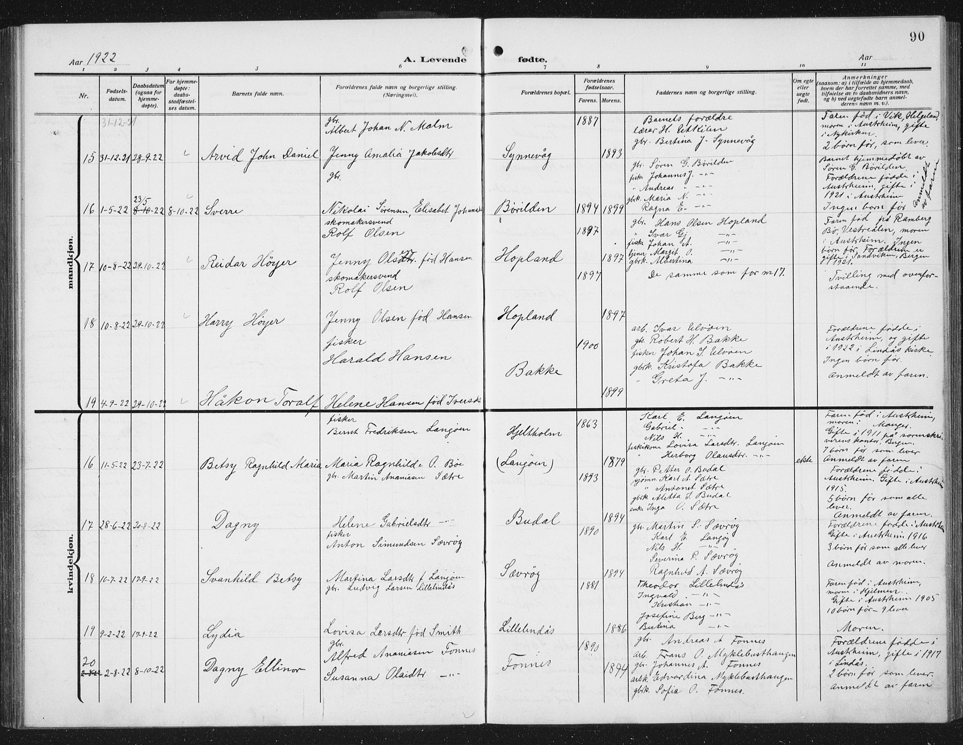 Lindås Sokneprestembete, AV/SAB-A-76701/H/Hab/Habc/L0005: Parish register (copy) no. C 5, 1910-1927, p. 90