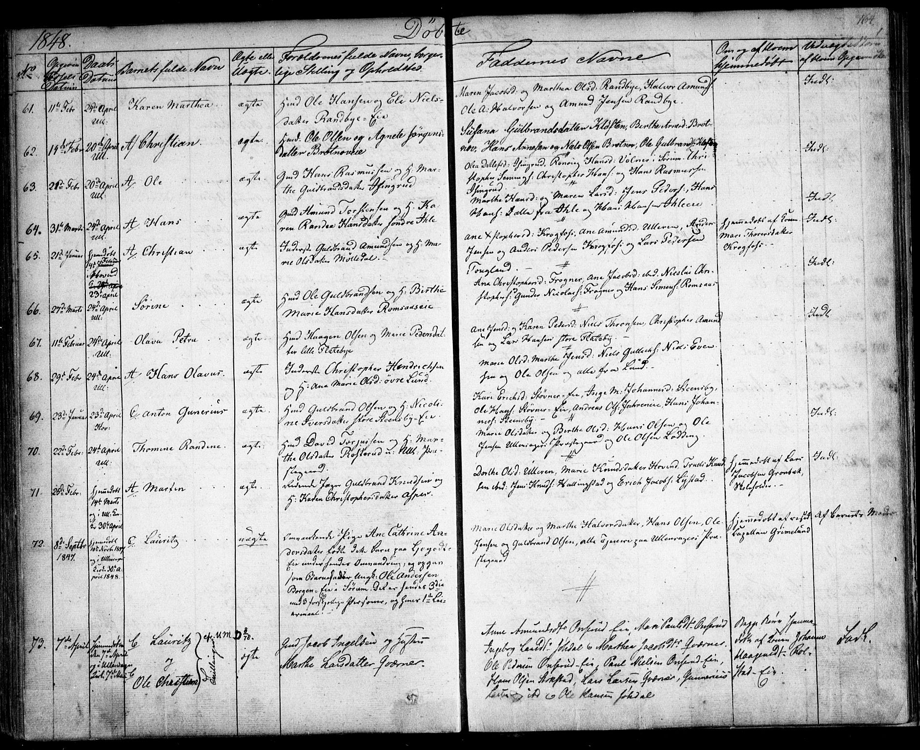 Ullensaker prestekontor Kirkebøker, SAO/A-10236a/F/Fa/L0014.a: Parish register (official) no. I 14A, 1836-1850, p. 164