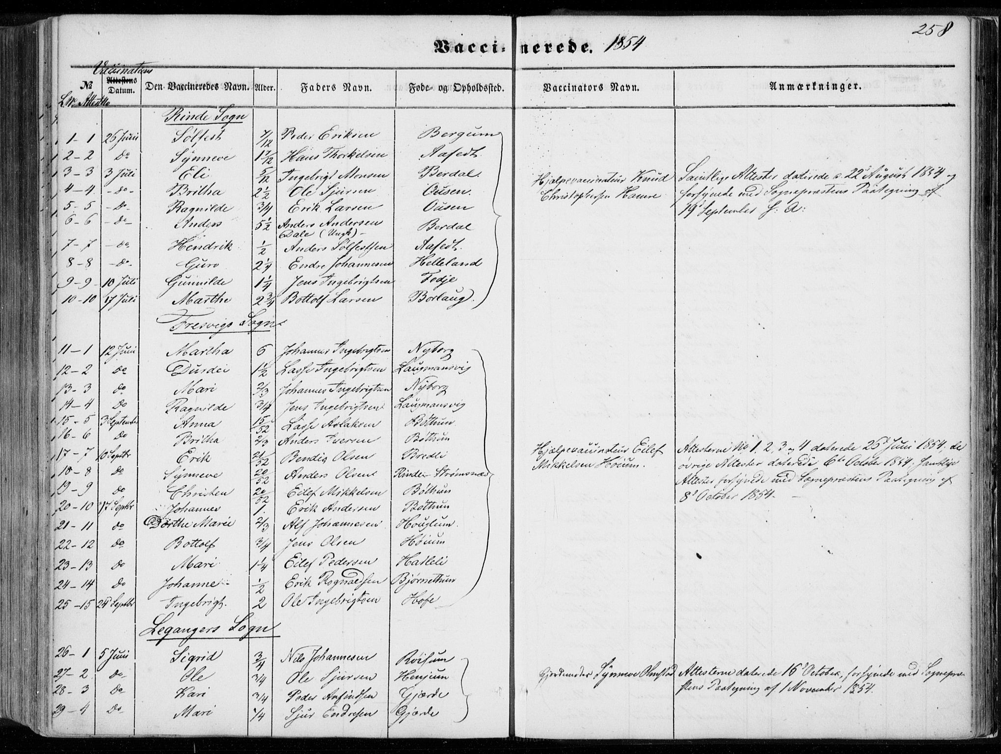 Leikanger sokneprestembete, SAB/A-81001: Parish register (official) no. A 8, 1852-1868, p. 258