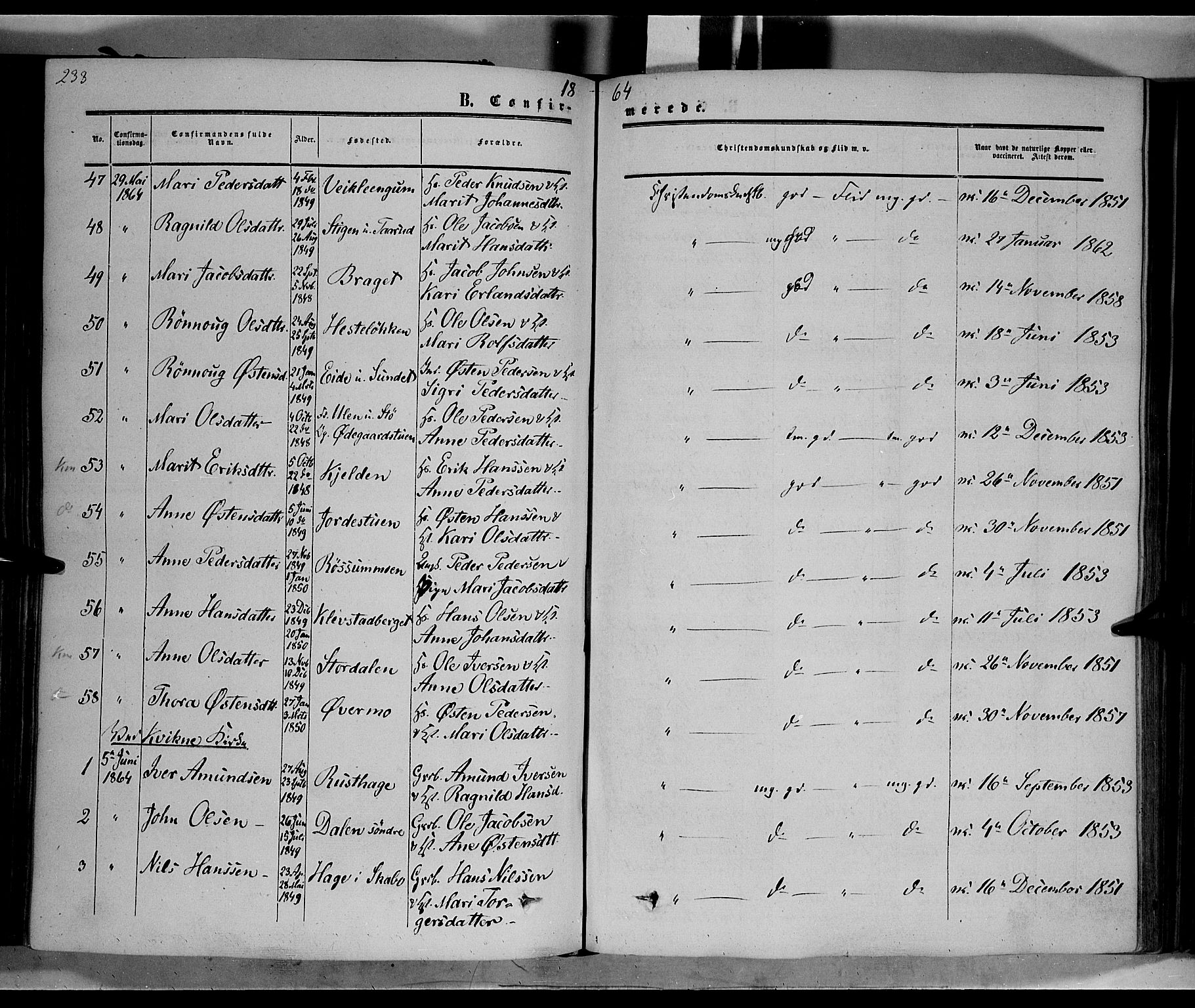 Nord-Fron prestekontor, AV/SAH-PREST-080/H/Ha/Haa/L0001: Parish register (official) no. 1, 1851-1864, p. 233