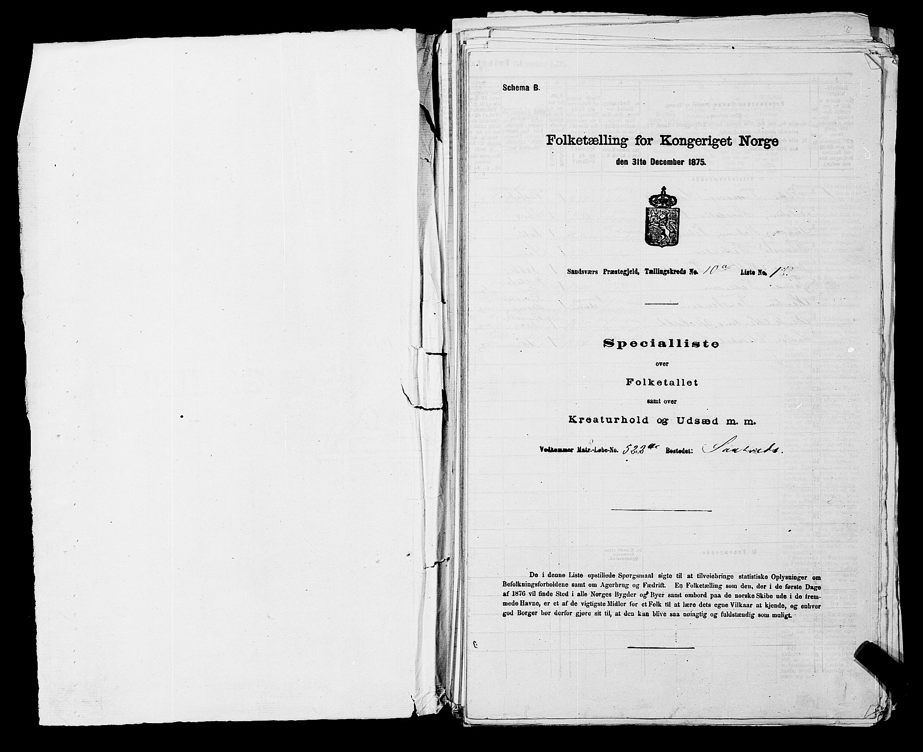 SAKO, 1875 census for 0629P Sandsvær, 1875, p. 1575