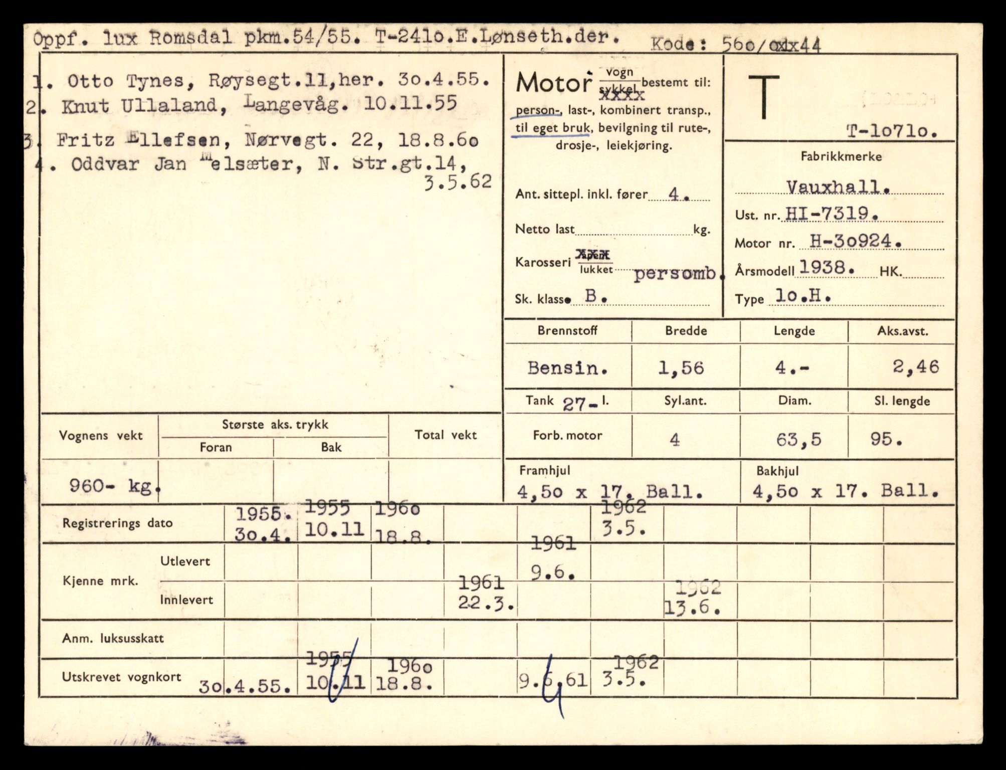 Møre og Romsdal vegkontor - Ålesund trafikkstasjon, SAT/A-4099/F/Fe/L0023: Registreringskort for kjøretøy T 10695 - T 10809, 1927-1998, p. 450