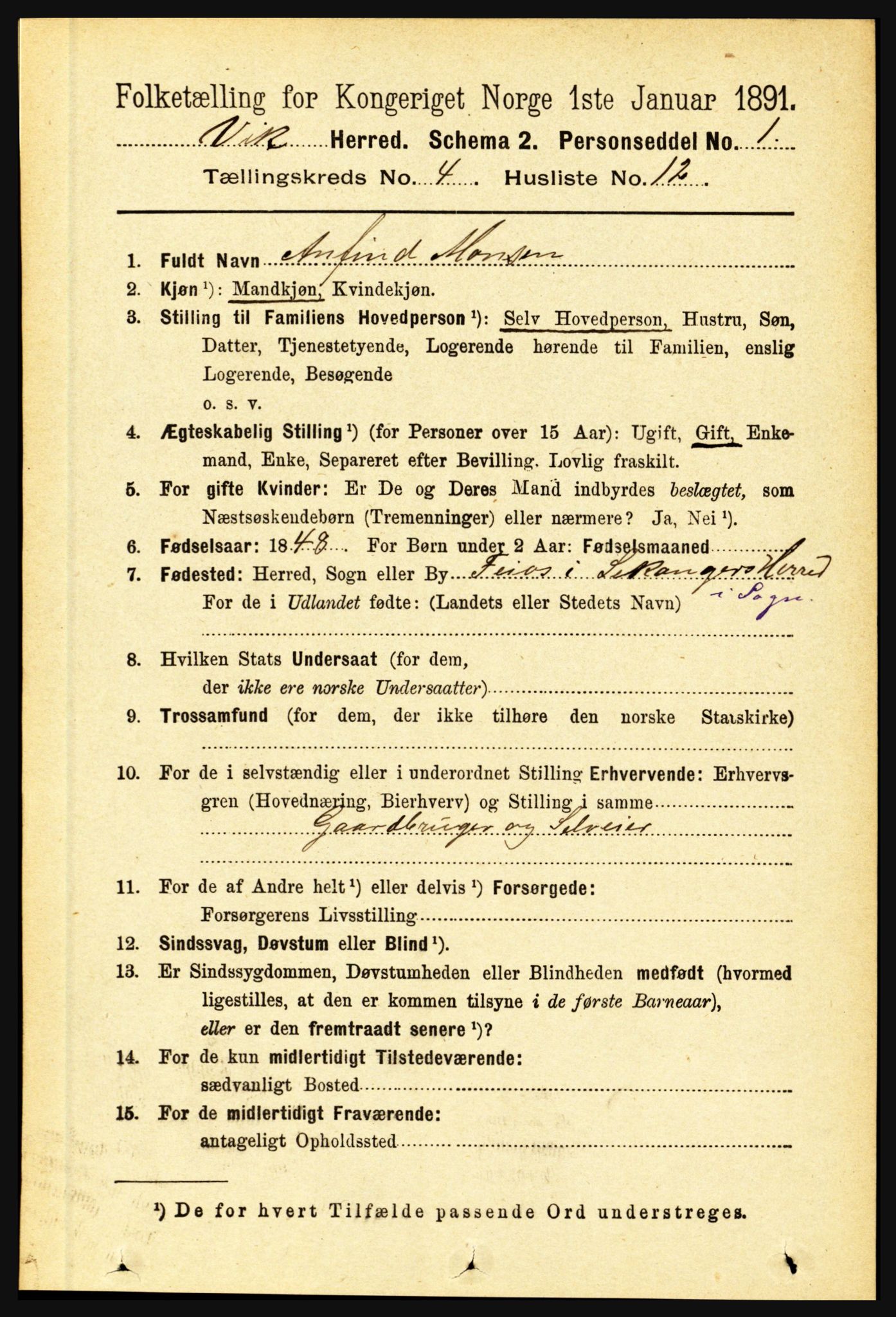 RA, 1891 census for 1417 Vik, 1891, p. 1855