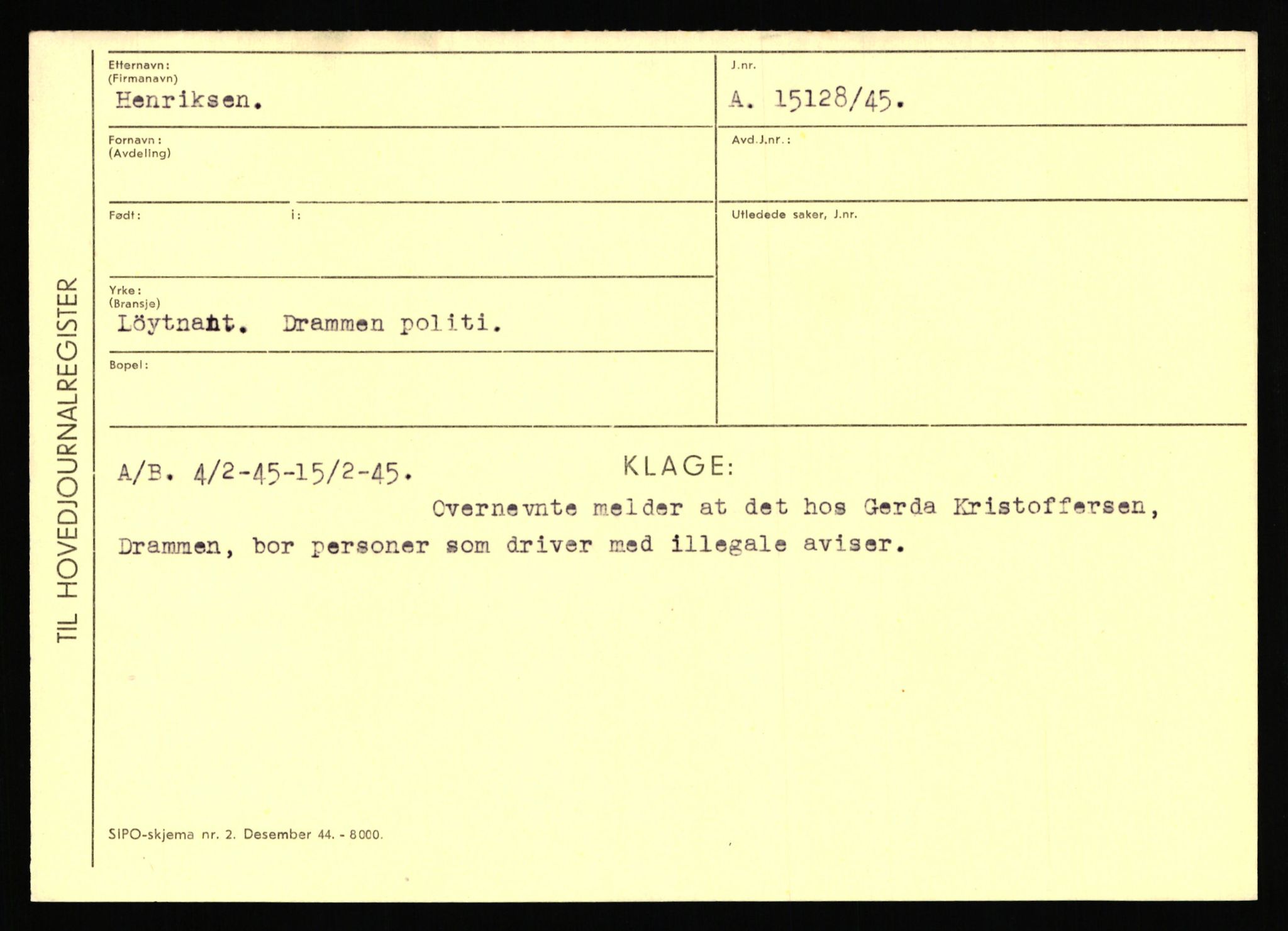 Statspolitiet - Hovedkontoret / Osloavdelingen, AV/RA-S-1329/C/Ca/L0006: Hanche - Hokstvedt, 1943-1945, p. 3605