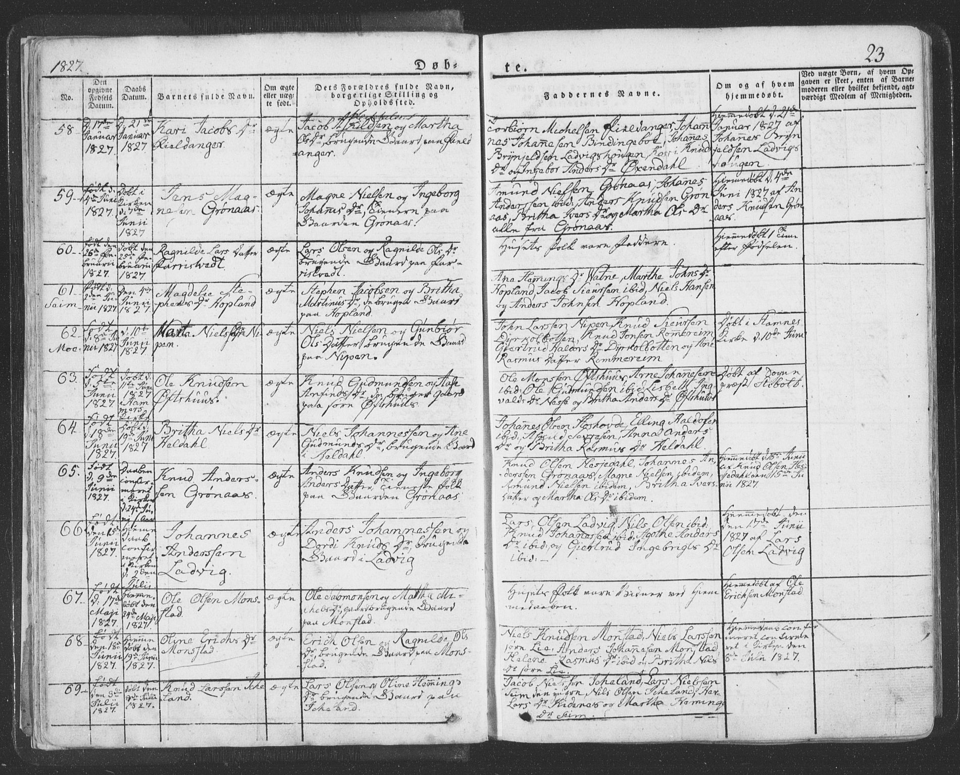 Hosanger sokneprestembete, AV/SAB-A-75801/H/Haa: Parish register (official) no. A 6, 1824-1835, p. 23