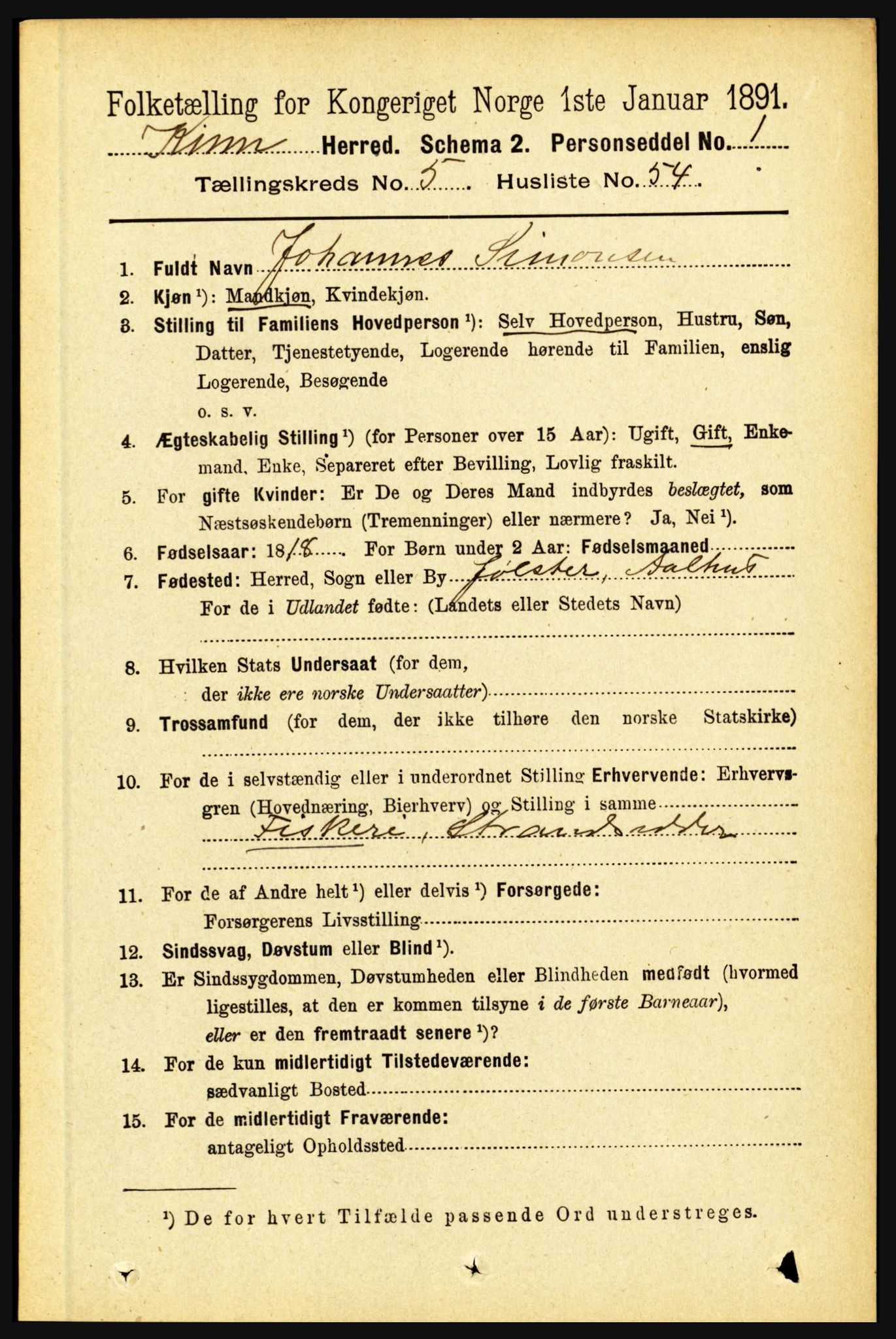 RA, 1891 census for 1437 Kinn, 1891, p. 2111