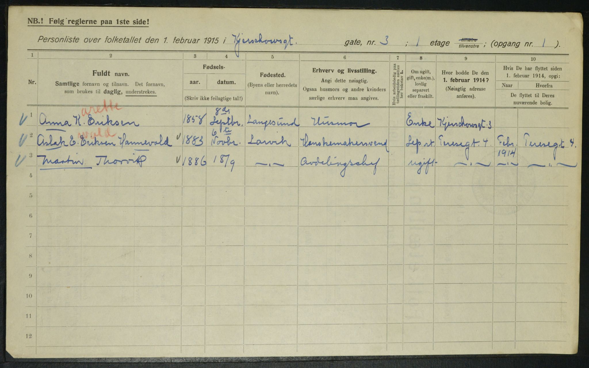 OBA, Municipal Census 1915 for Kristiania, 1915, p. 48962