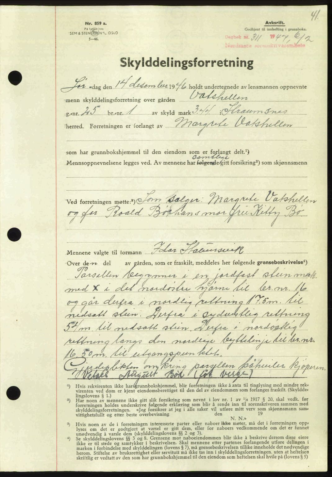 Nordmøre sorenskriveri, AV/SAT-A-4132/1/2/2Ca: Mortgage book no. A104, 1947-1947, Diary no: : 311/1947