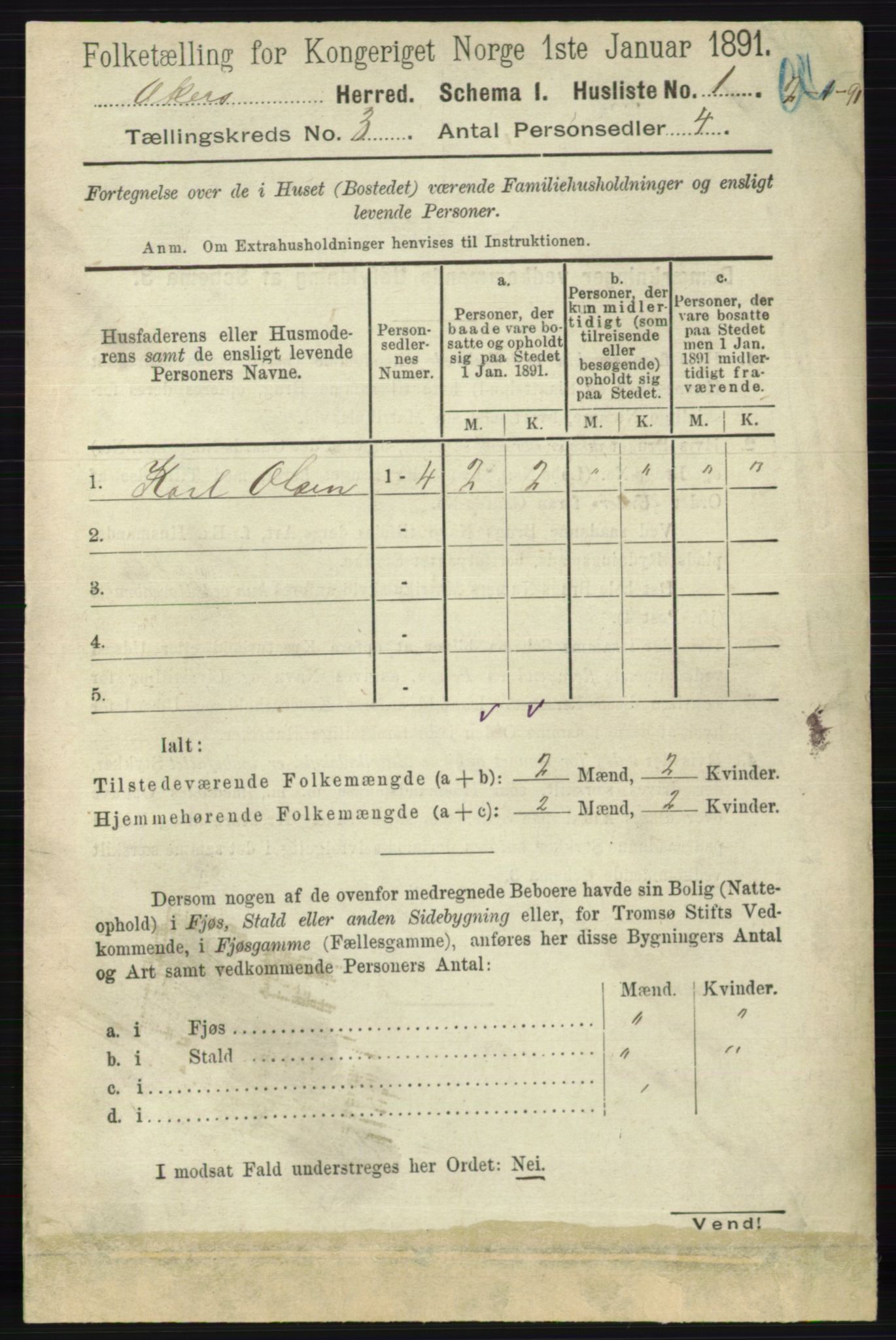 RA, 1891 census for 0218 Aker, 1891, p. 2829