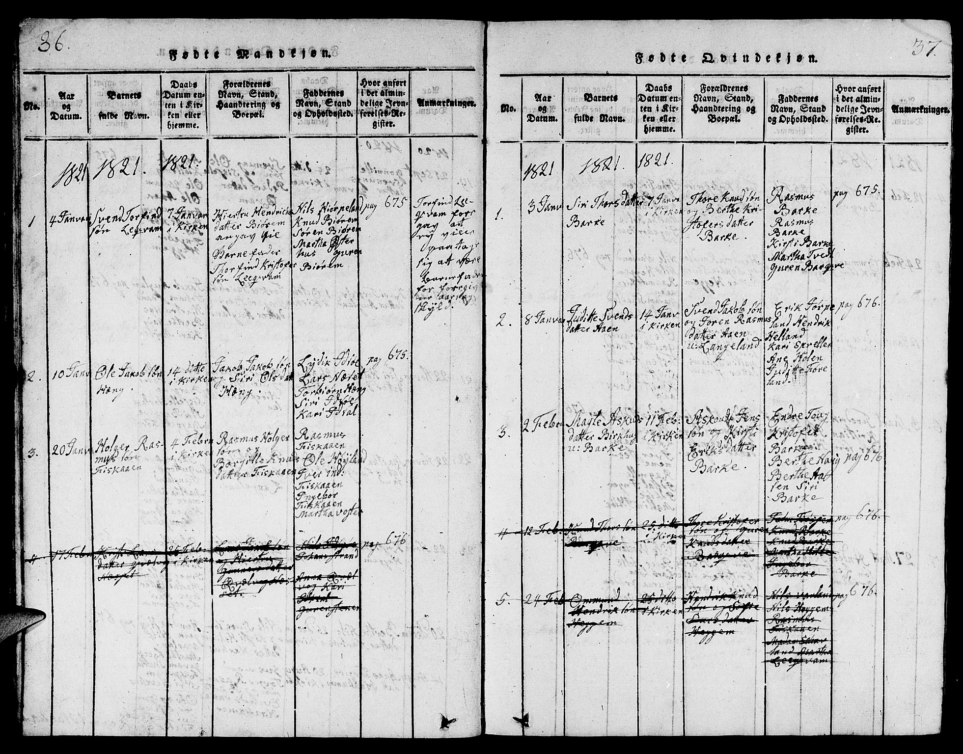 Strand sokneprestkontor, SAST/A-101828/H/Ha/Hab/L0001: Parish register (copy) no. B 1, 1816-1854, p. 36-37