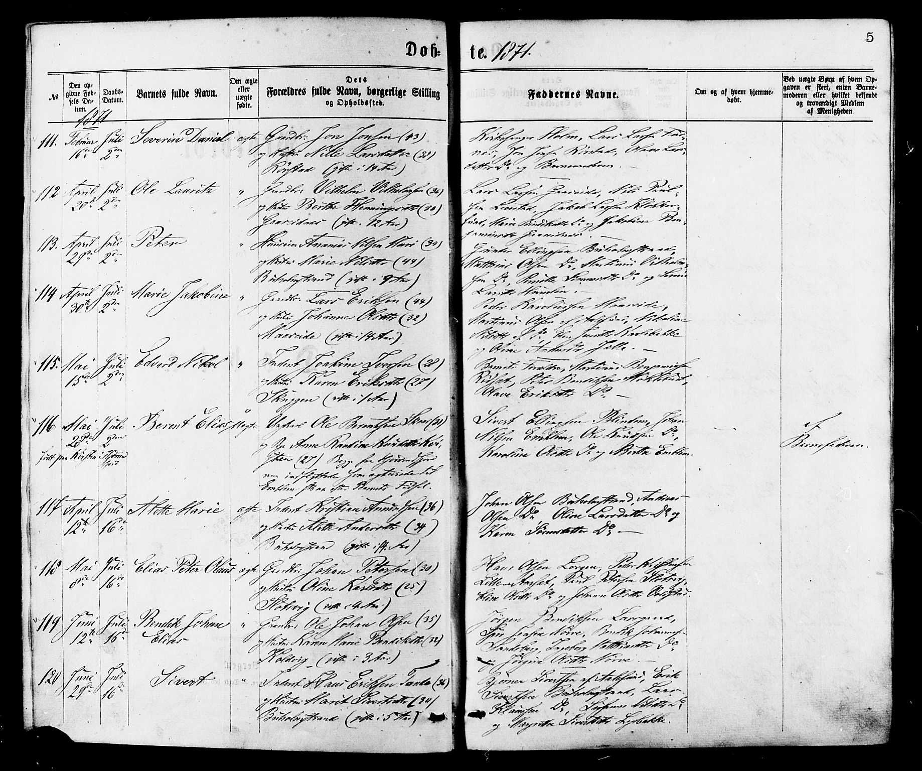 Ministerialprotokoller, klokkerbøker og fødselsregistre - Møre og Romsdal, AV/SAT-A-1454/528/L0400: Parish register (official) no. 528A11, 1871-1879, p. 5