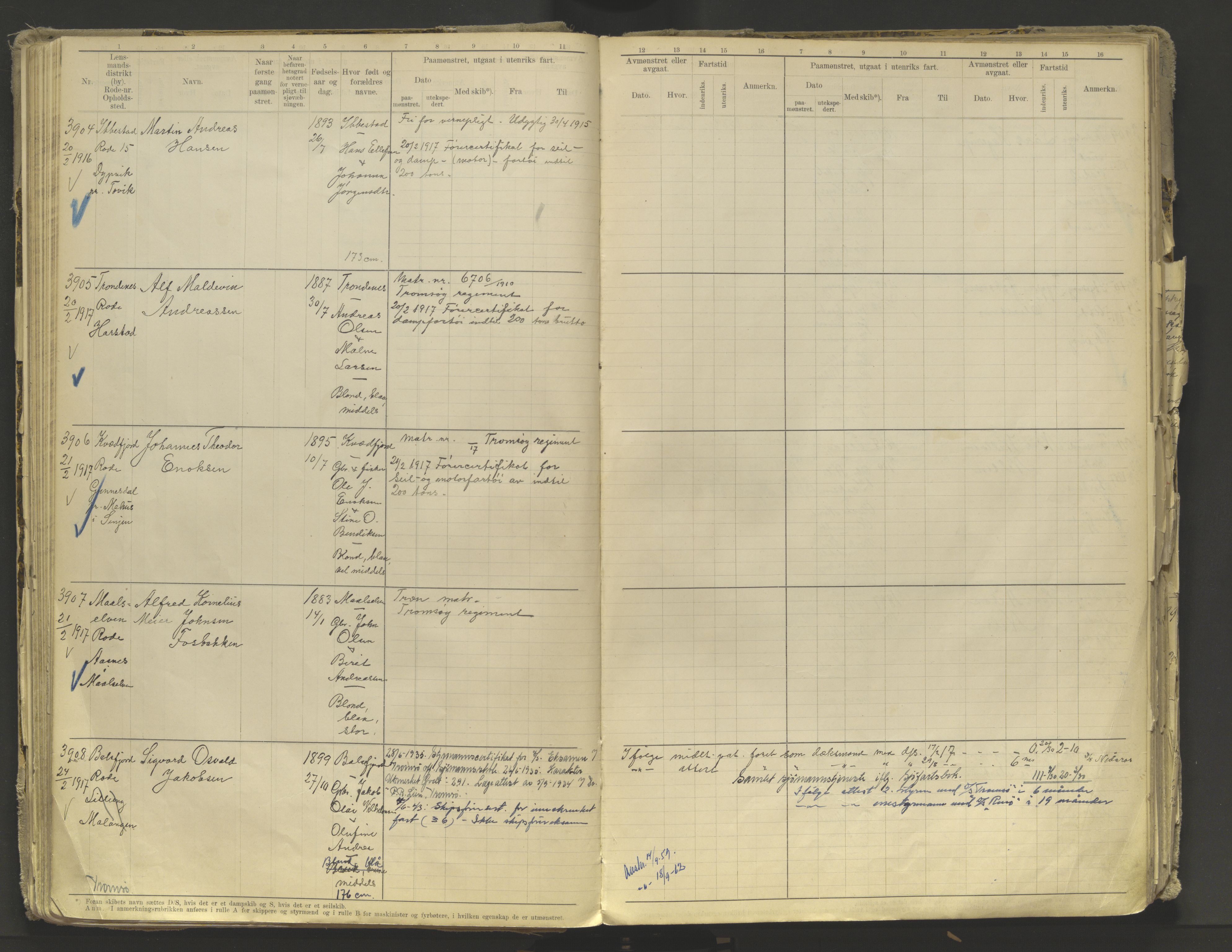 Tromsø sjømannskontor/innrullerings-/mønstringsdistrikt, AV/SATØ-S-0243/F/Fb/L0010: Annotasjonsrulle. Defekt: løs innbinding. Nr. 3519-4972, 1916-1920