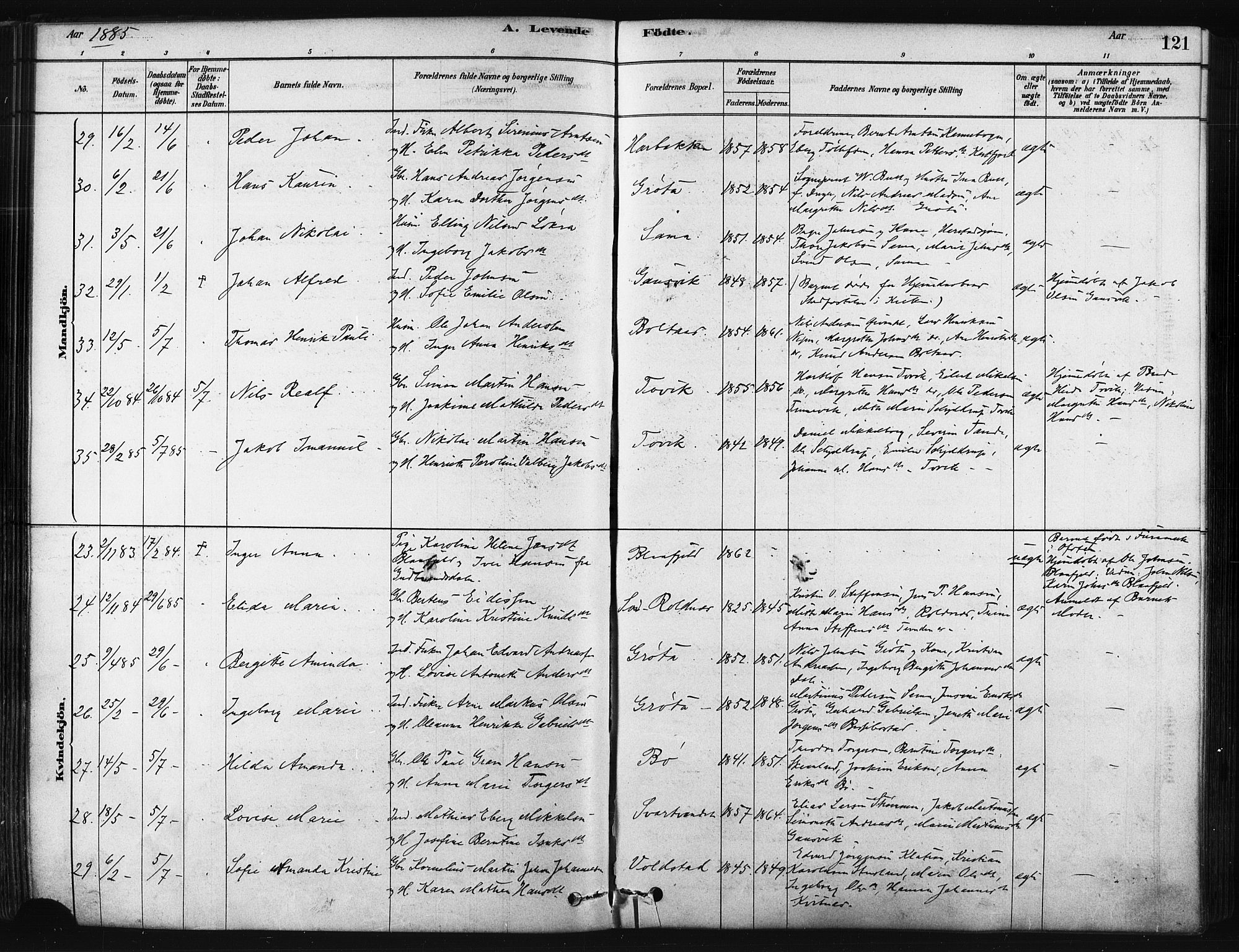 Trondenes sokneprestkontor, SATØ/S-1319/H/Ha/L0014kirke: Parish register (official) no. 14, 1878-1889, p. 121