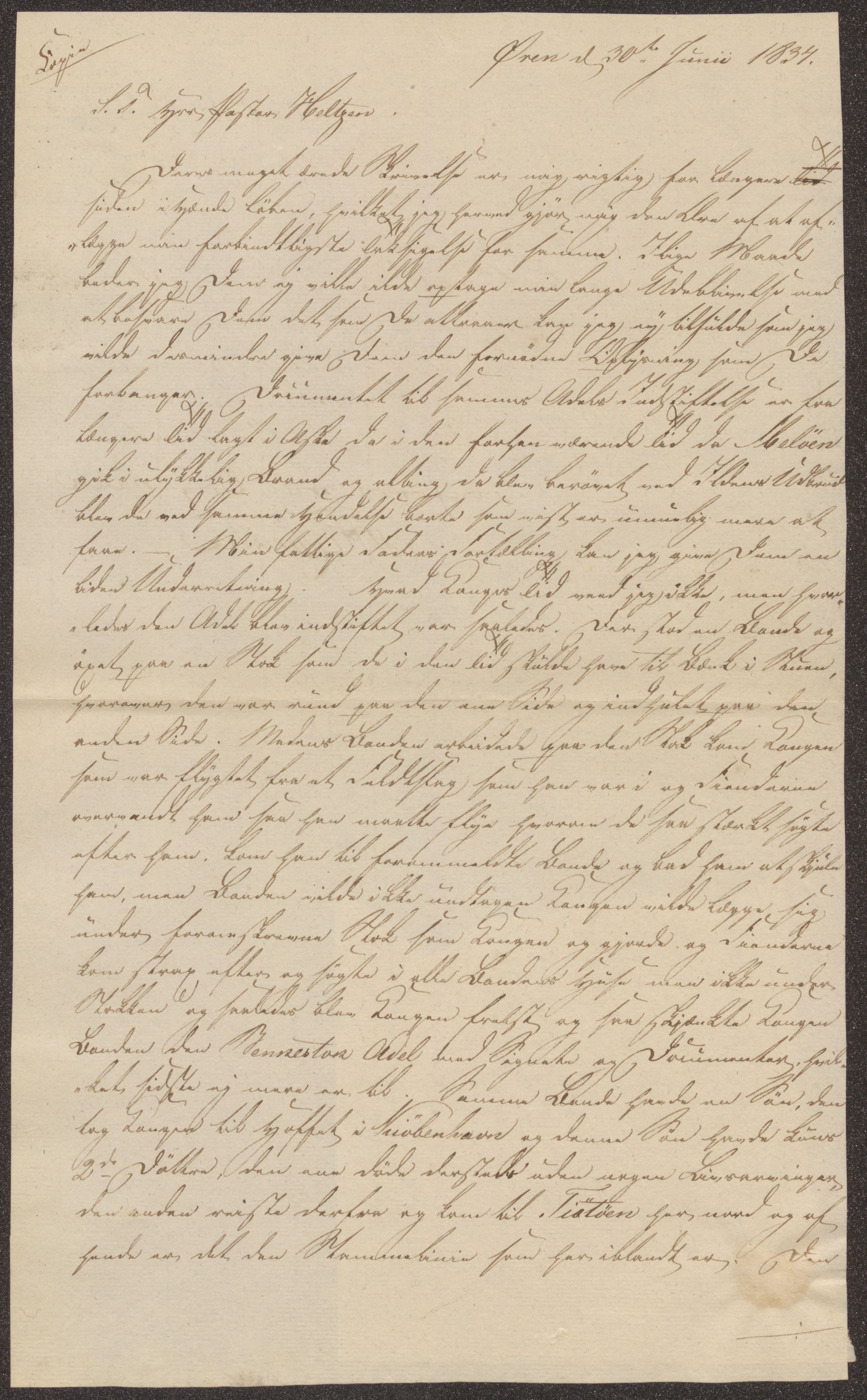 Bergens Museum, UMB/A007/D/Da/L0006/0003: Innkommende brev 1833 - 1834 / Innkommende brev 1834, 1834