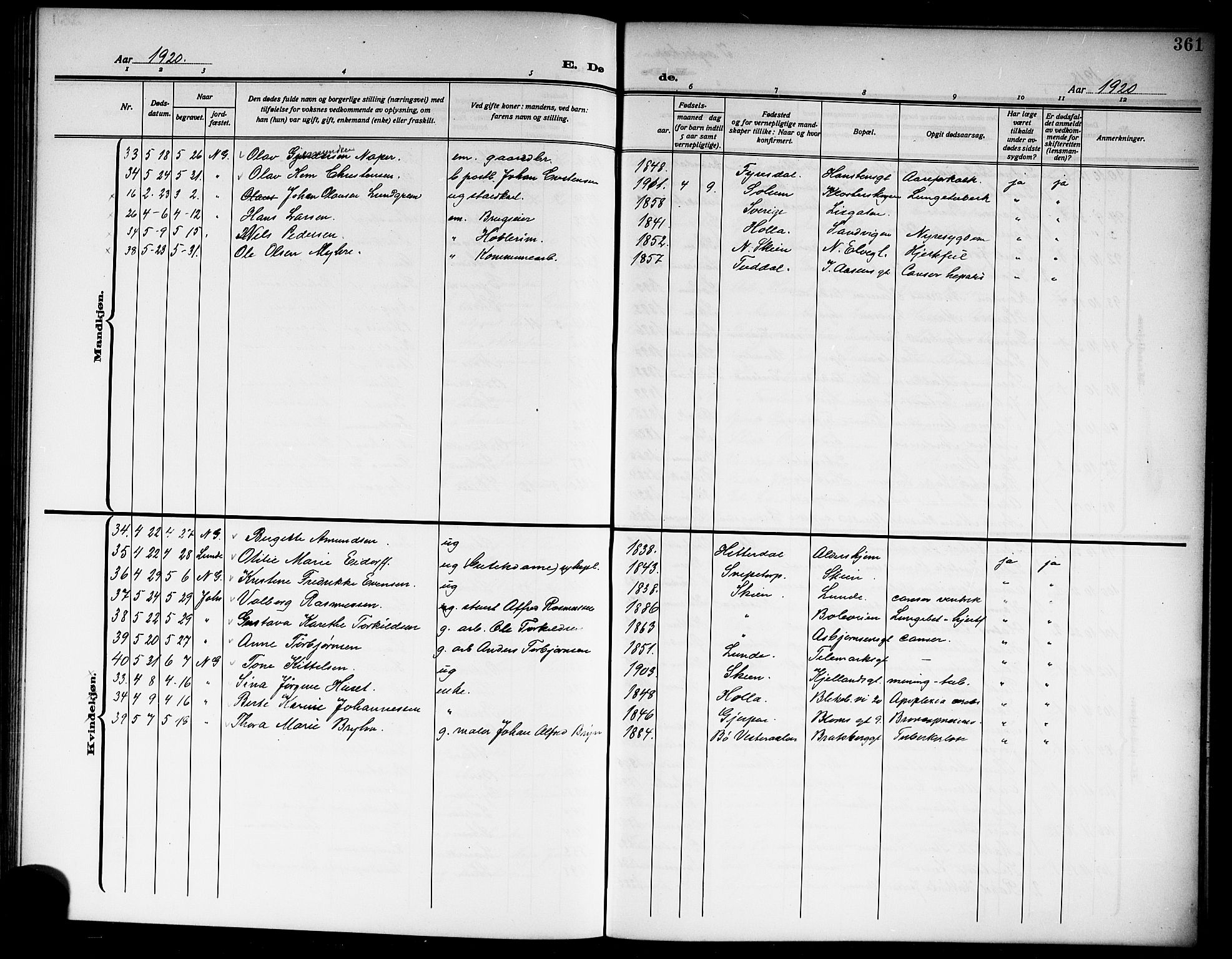 Skien kirkebøker, AV/SAKO-A-302/G/Ga/L0009: Parish register (copy) no. 9, 1910-1920, p. 361