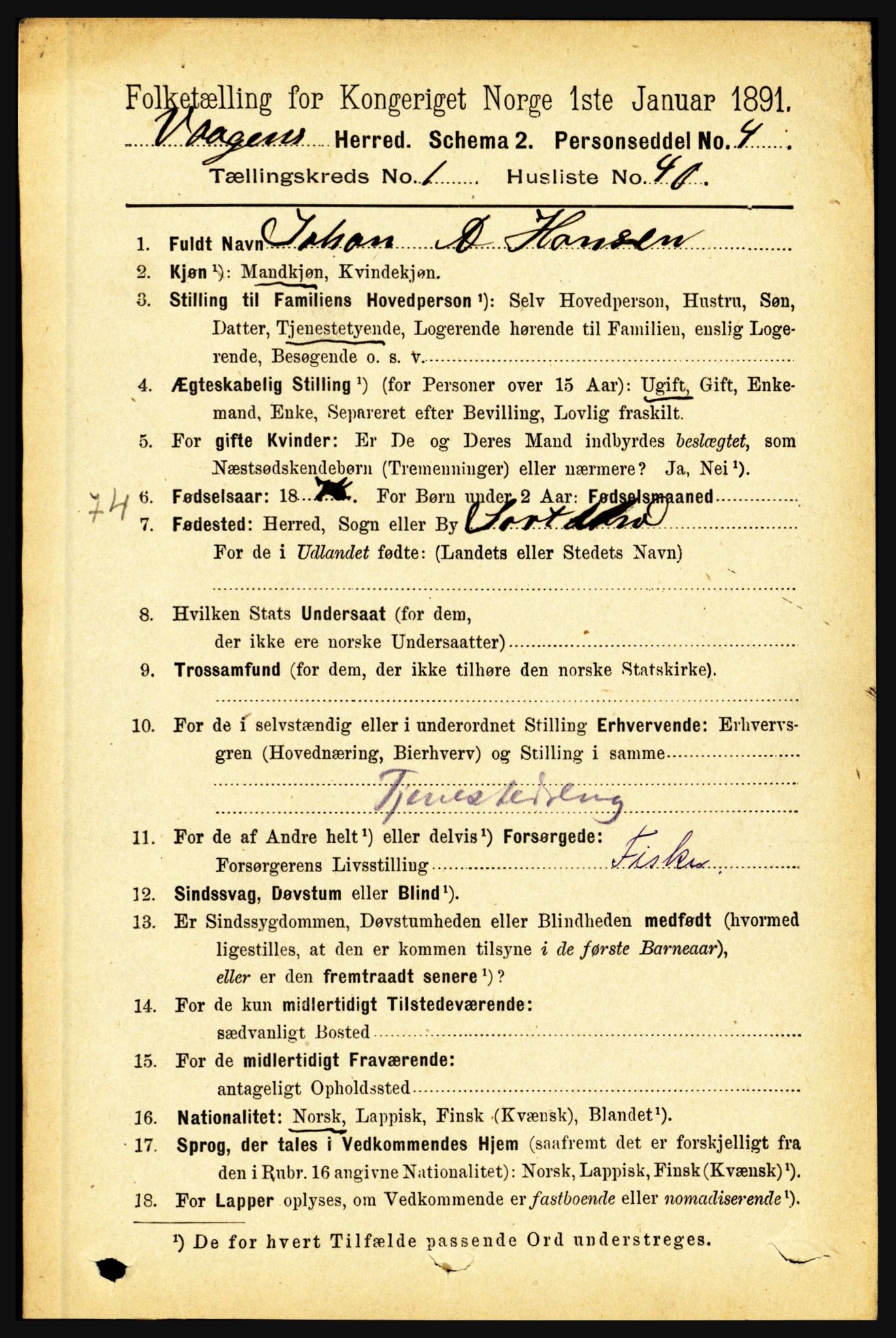 RA, 1891 census for 1865 Vågan, 1891, p. 369